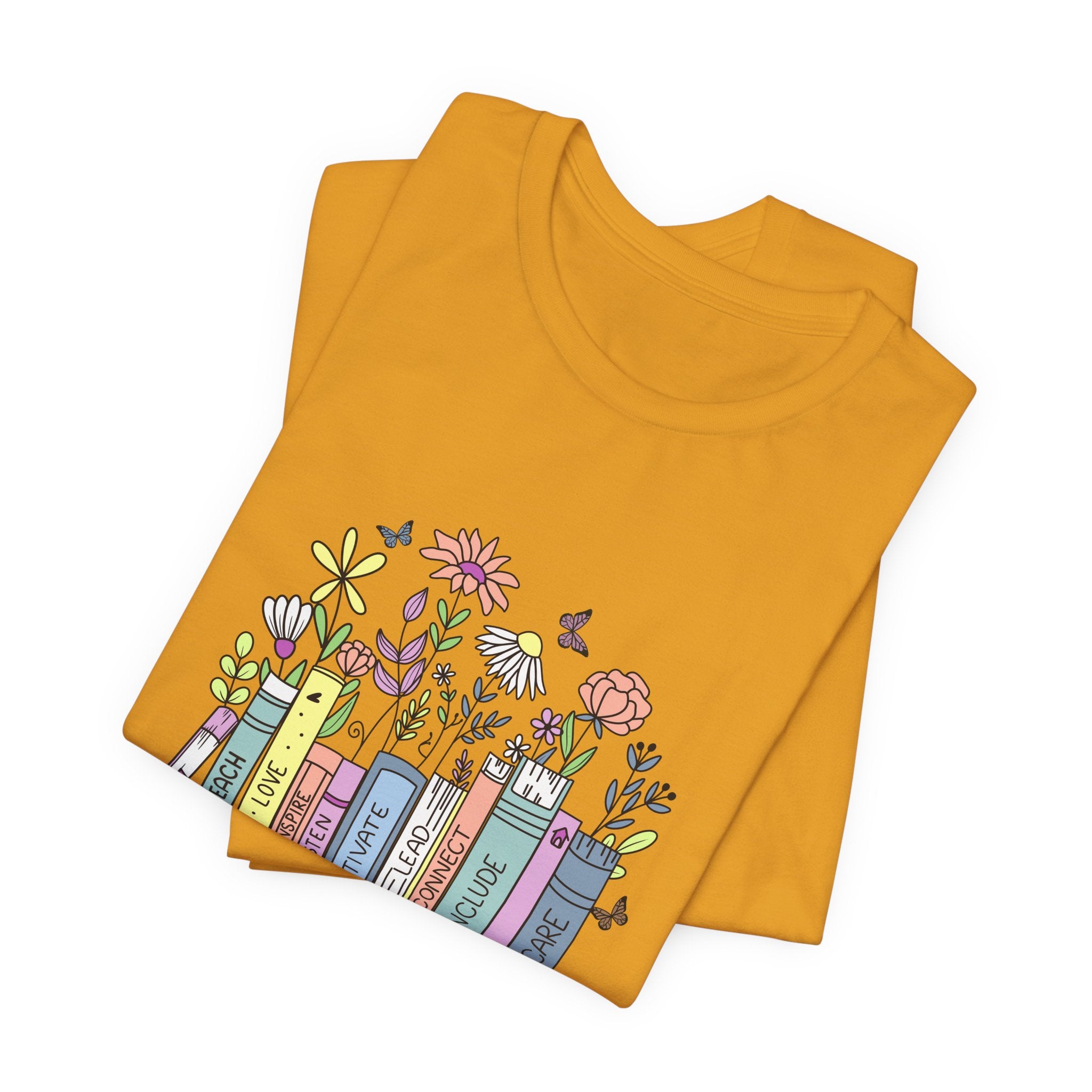 Book Lover T‑Shirt — Teacher Floral Books & Pencil Illustration Tee