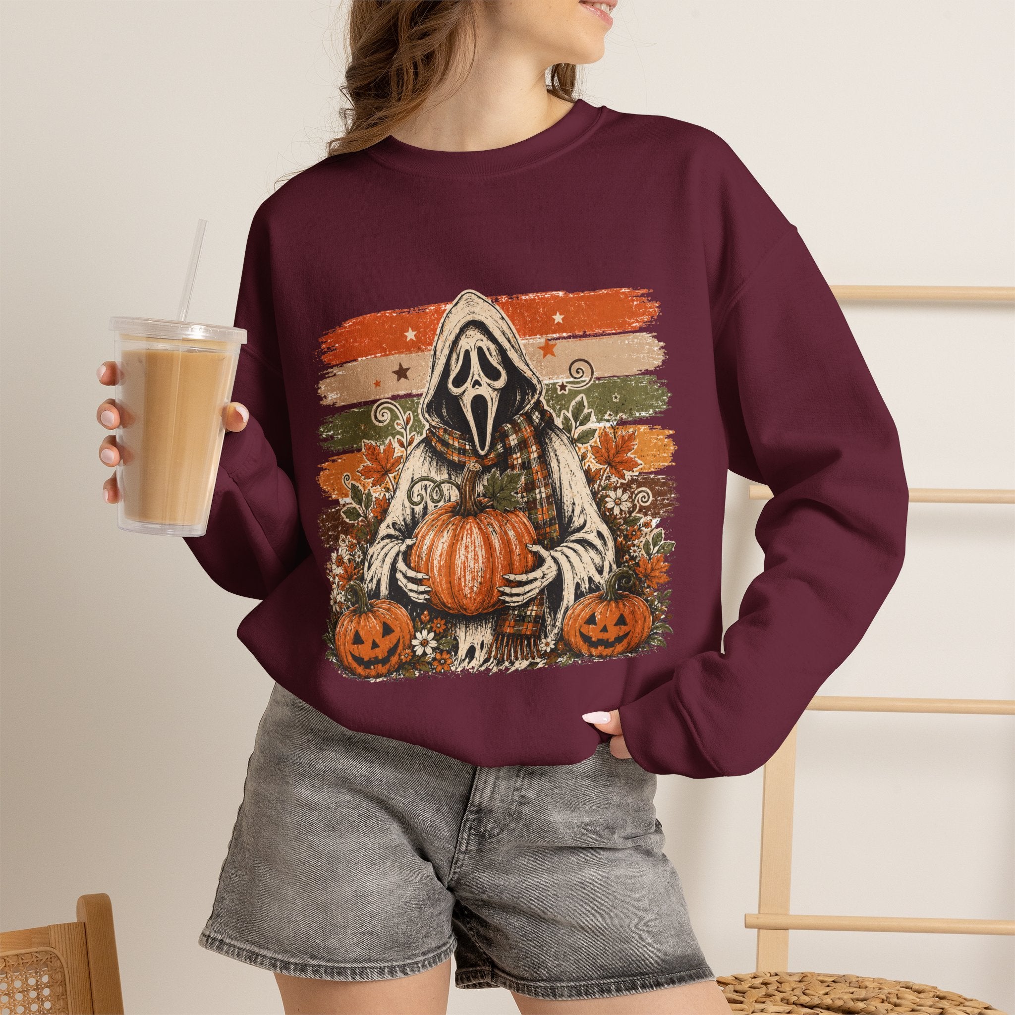 Halloween Scream Crewneck Sweatshirt — Ghost Face Pumpkin Design