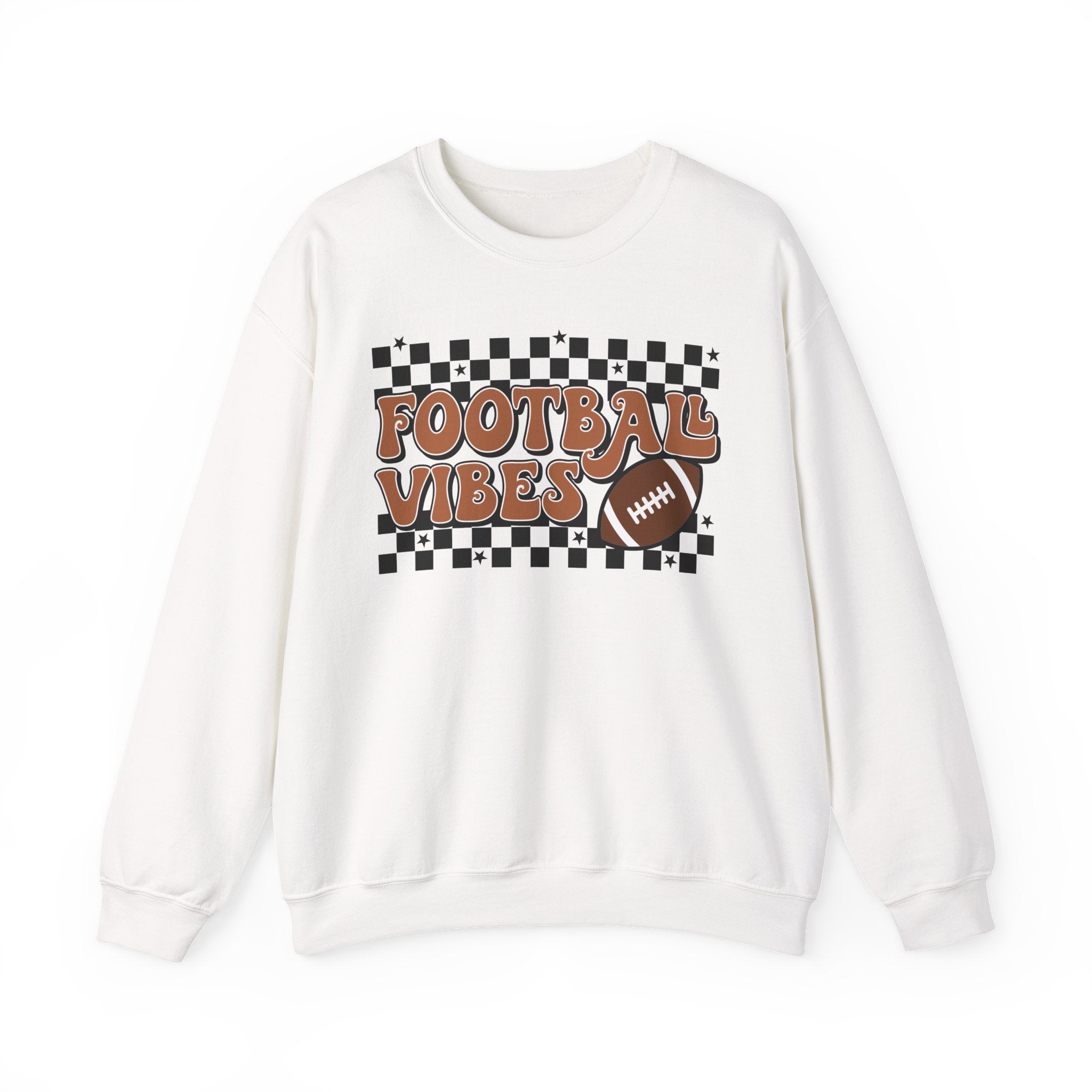 Football Vibes Crewneck Sweatshirt — Retro Checkerboard Football Graphic