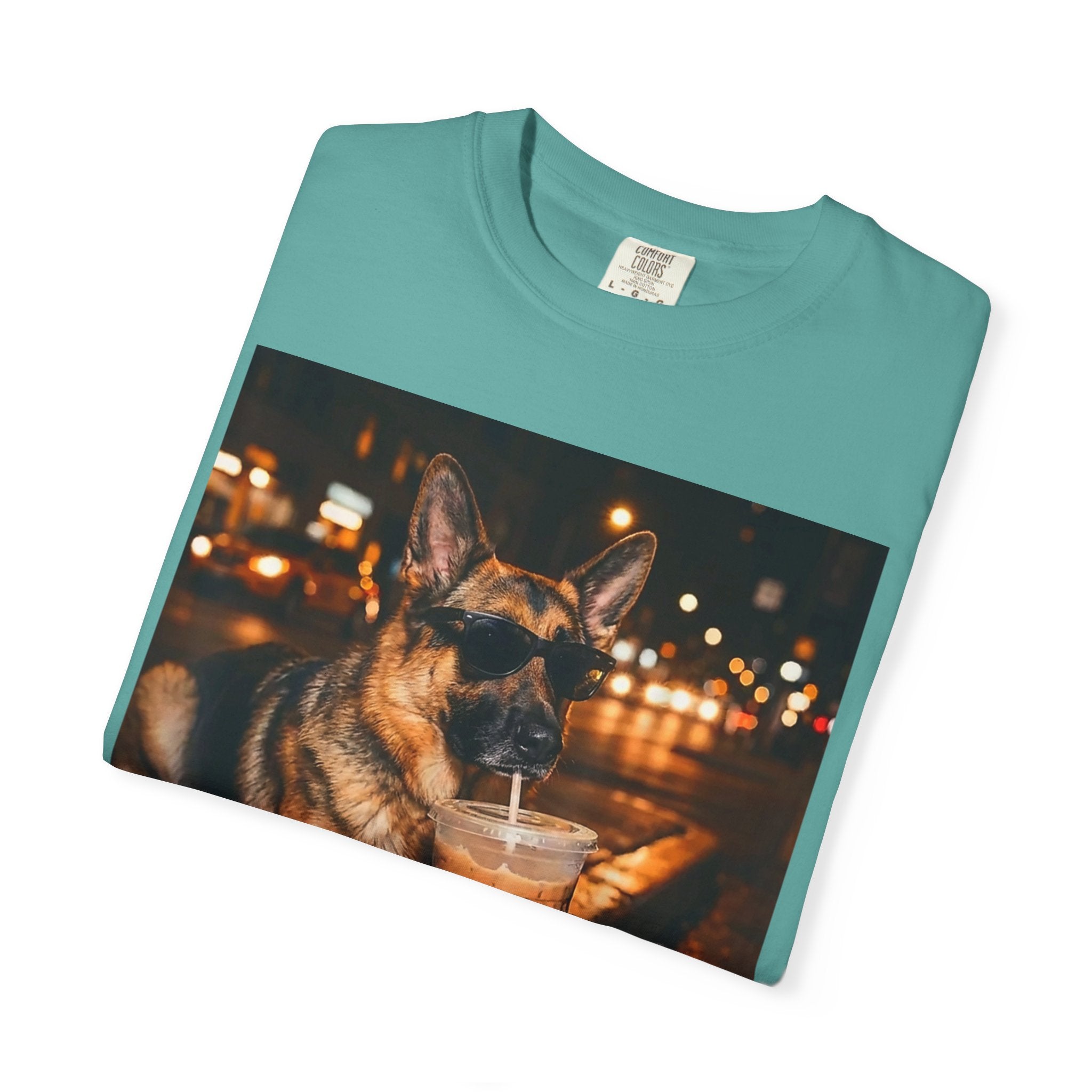 German Shepherd & Iced Coffee Photo T-Shirt — Dog