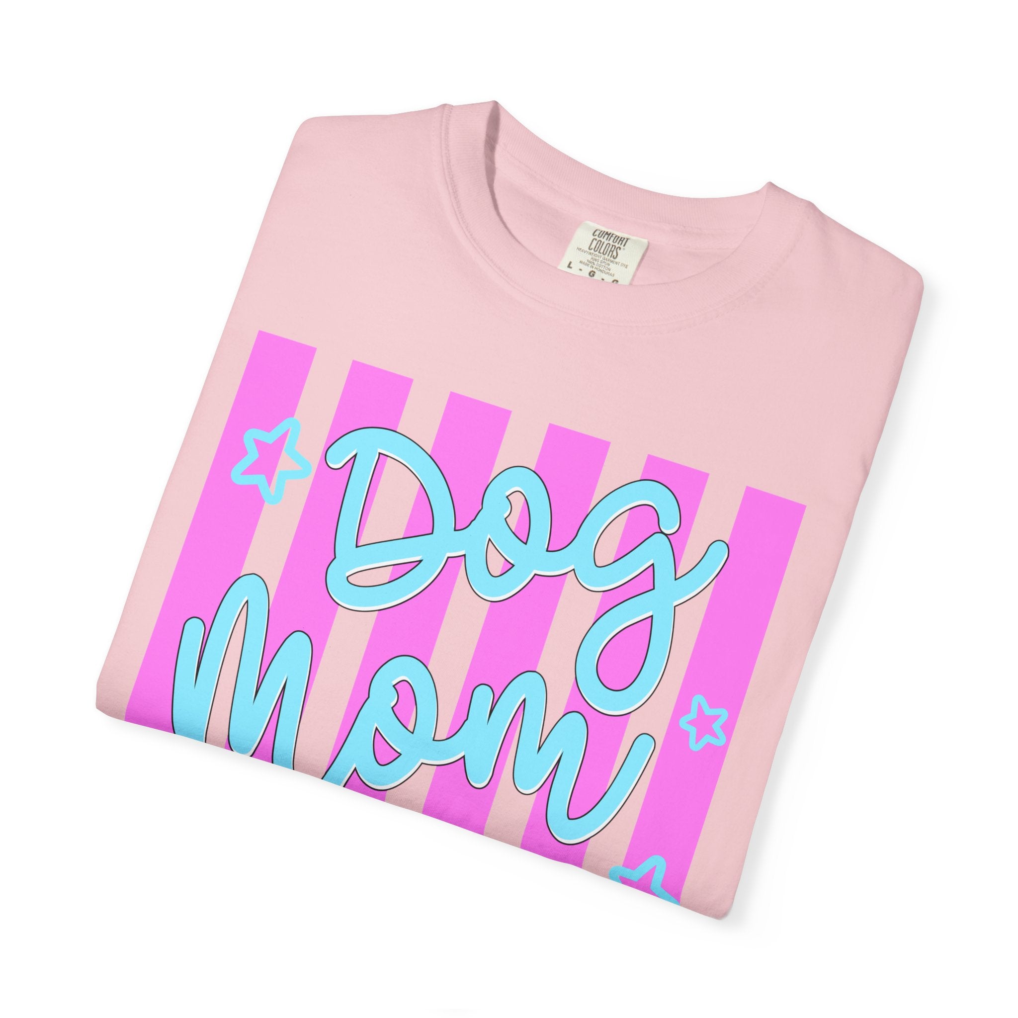 Dog Mom T-Shirt — Pastel Striped Graphic Tee for Pet Lovers