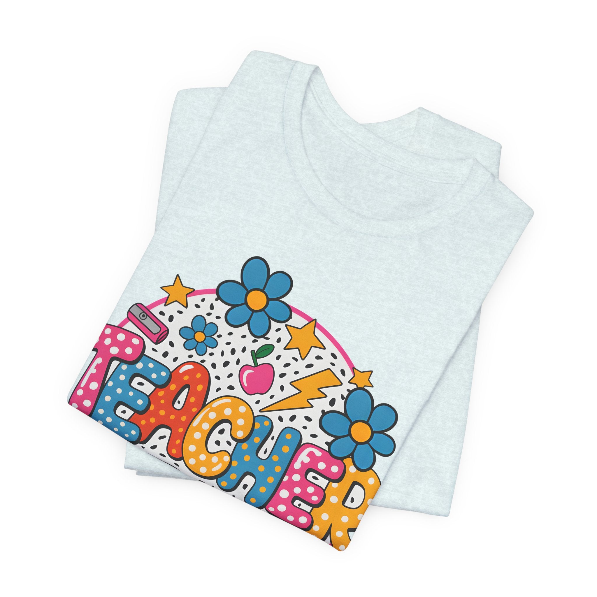 Teacher Doodle Graphic Tee — Colorful School Supplies Design