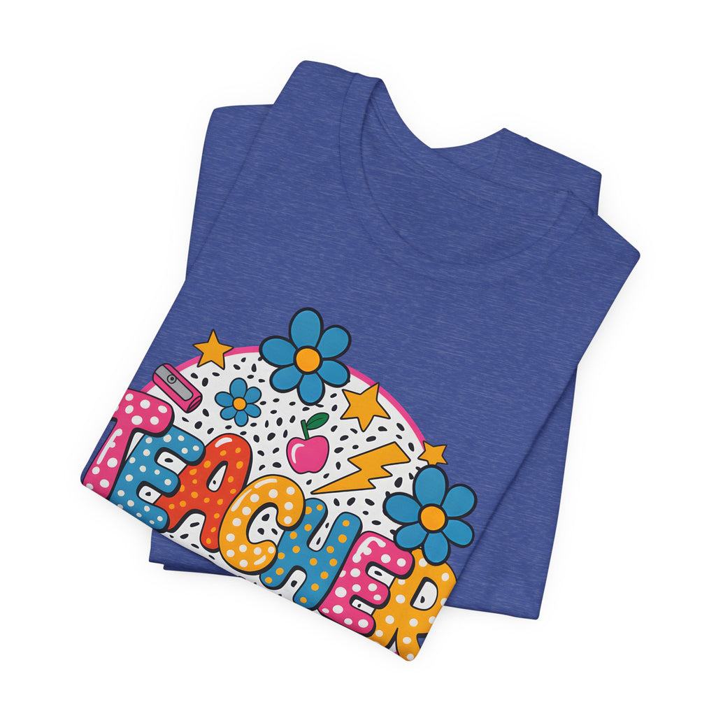 Teacher Doodle Graphic Tee — Colorful School Supplies Design
