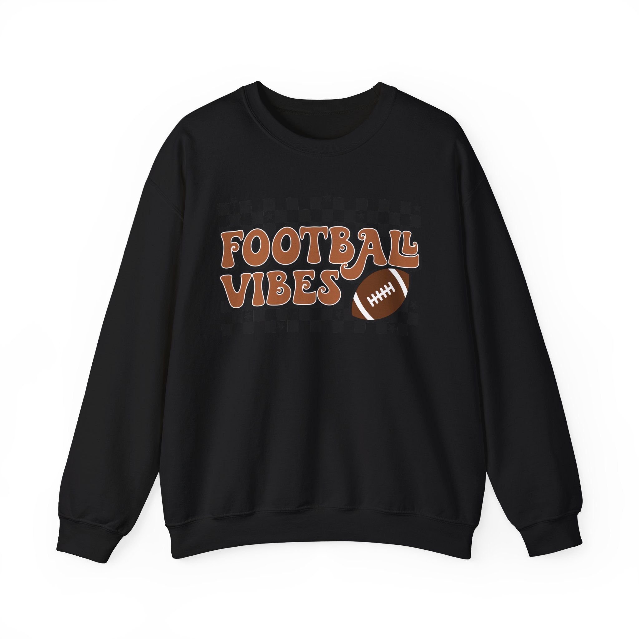 Football Vibes Crewneck Sweatshirt — Retro Checkerboard Football Graphic