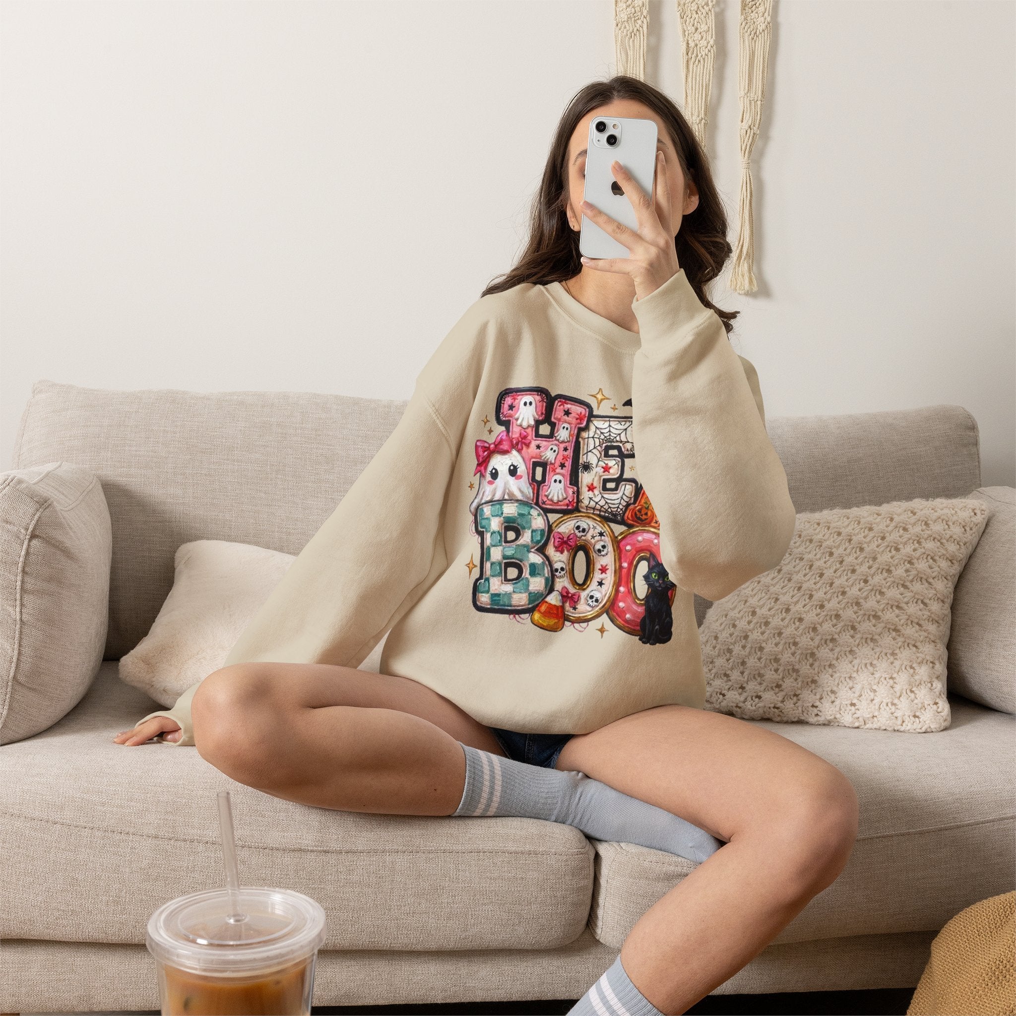 Halloween 'Boo!' Crewneck Sweatshirt – Cute Ghosts & Candy Halloween Pullover