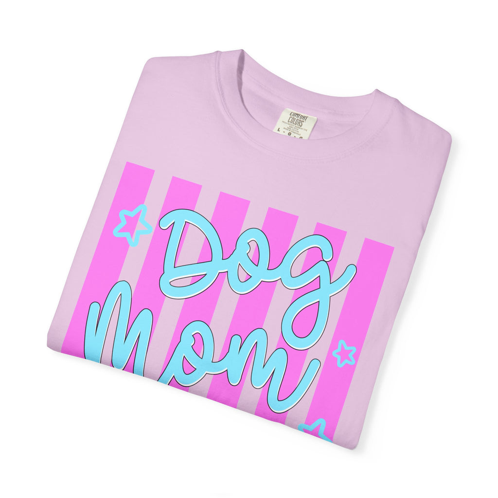 Dog Mom T-Shirt — Pastel Striped Graphic Tee for Pet Lovers