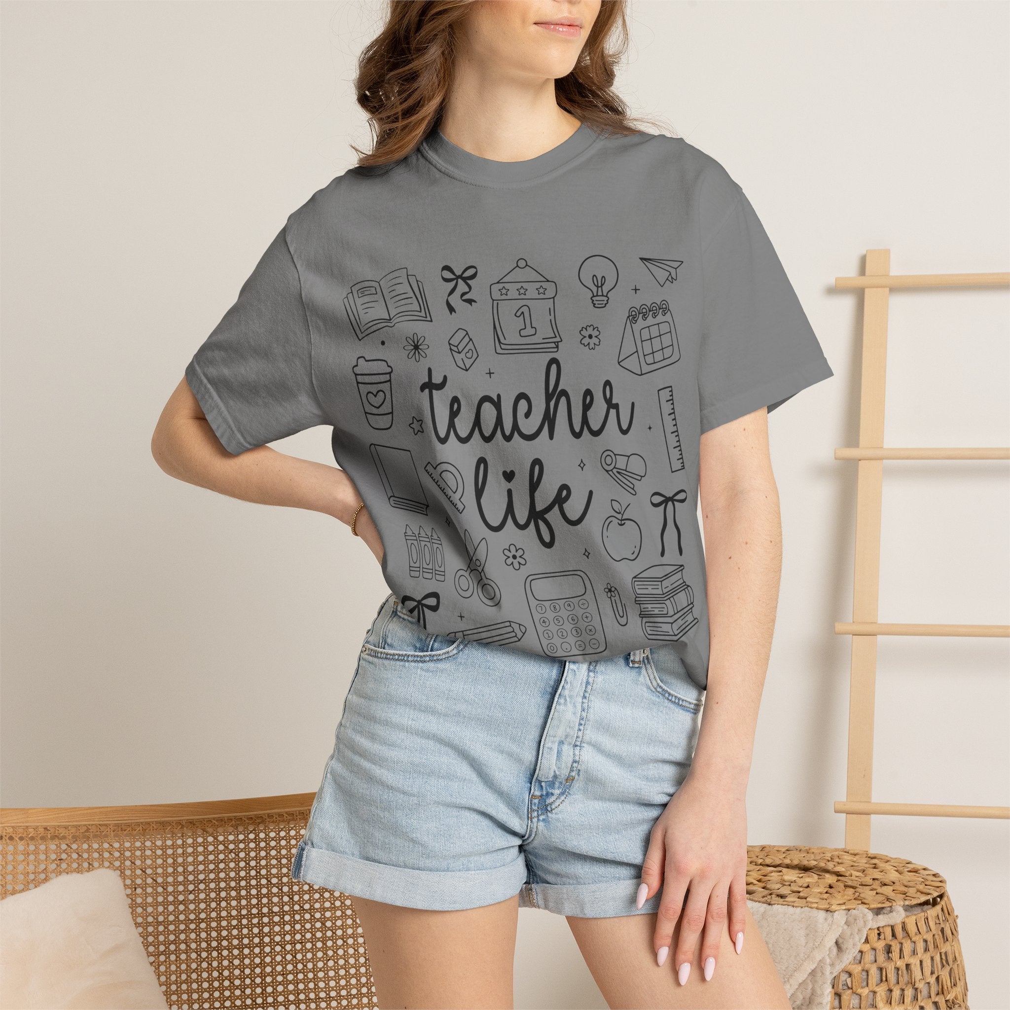 Teacher Life T-Shirt — School Supplies Sketch Graphic Tee
