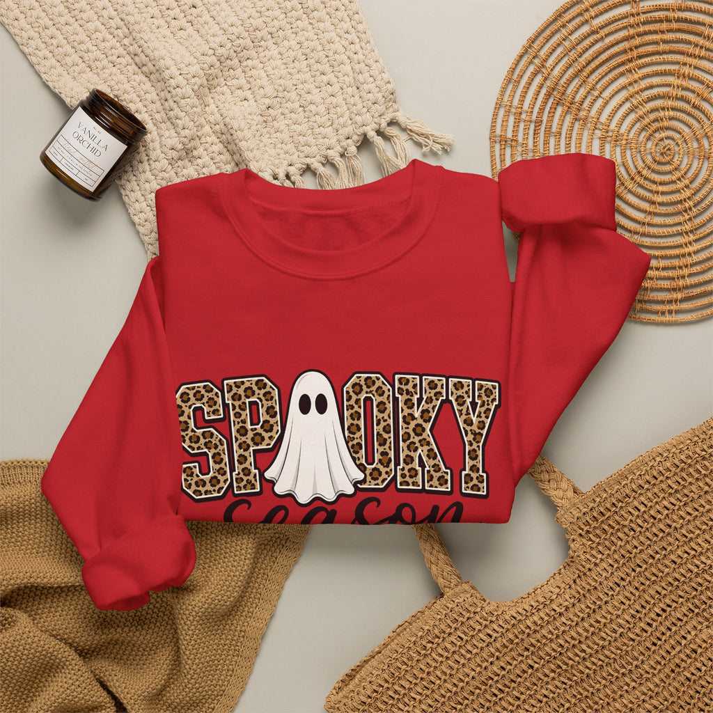 Spooky Season Sweatshirt - Leopard Print Ghost Halloween Crewneck