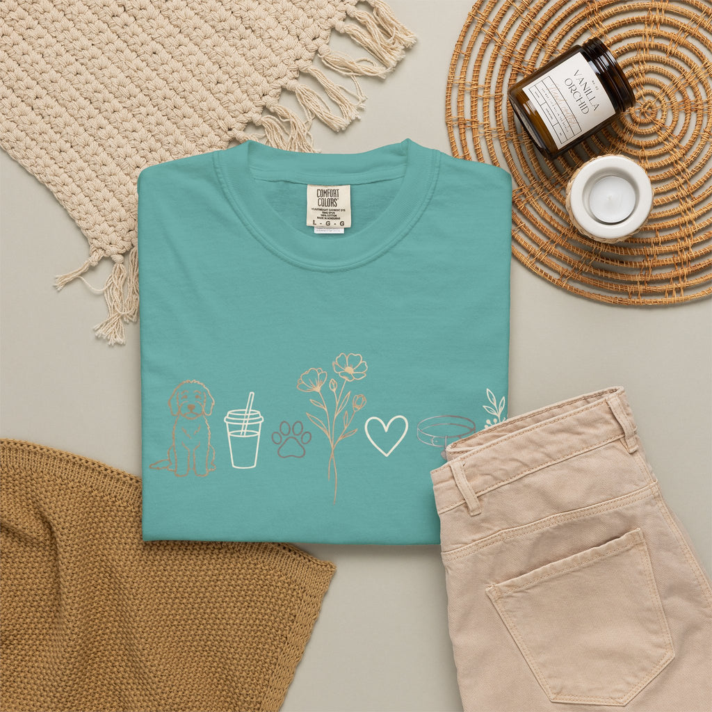 Doodle & Wildflower T-Shirt — Minimal Line Art Dog Tee