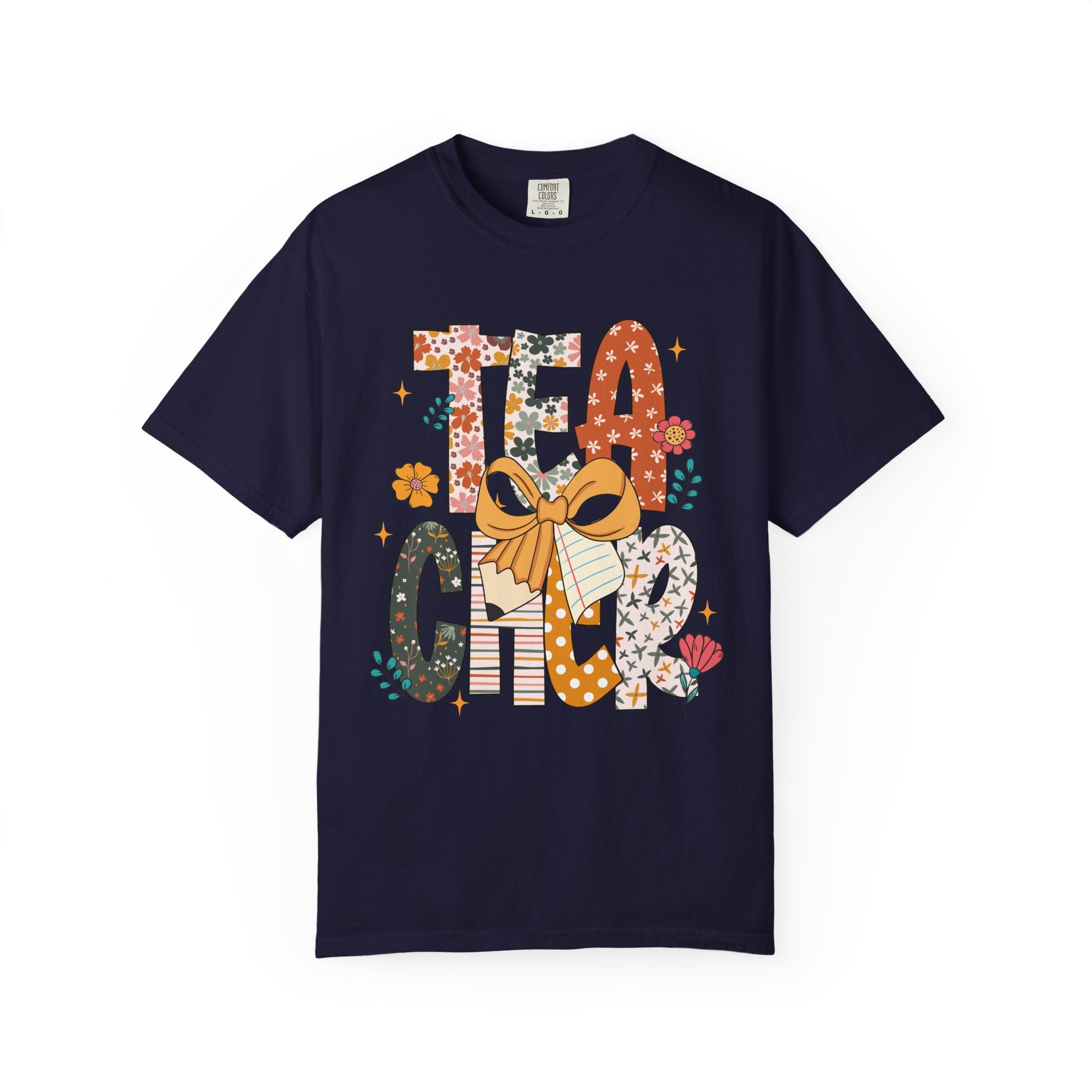 Teacher Graphic T-Shirt — Floral "Teacher" Design with Ribbon