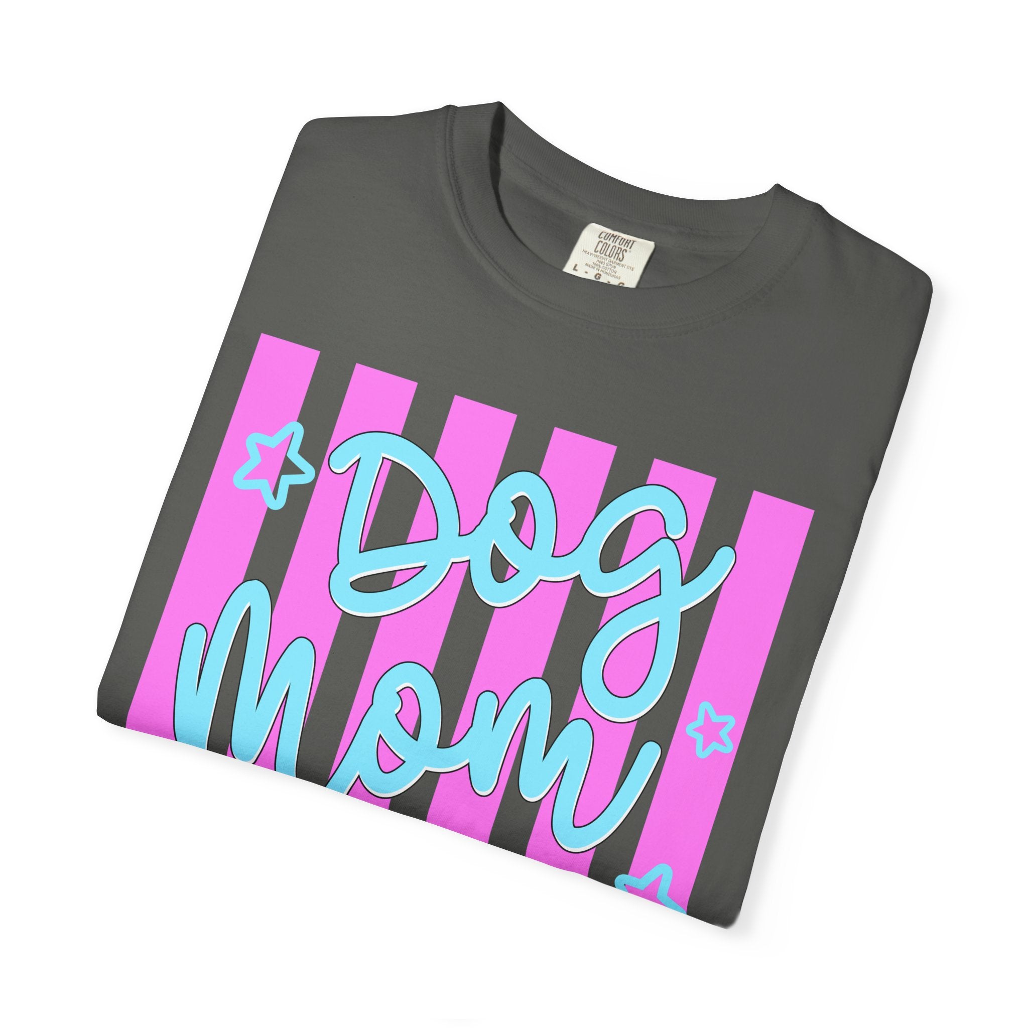 Dog Mom T-Shirt — Pastel Striped Graphic Tee for Pet Lovers
