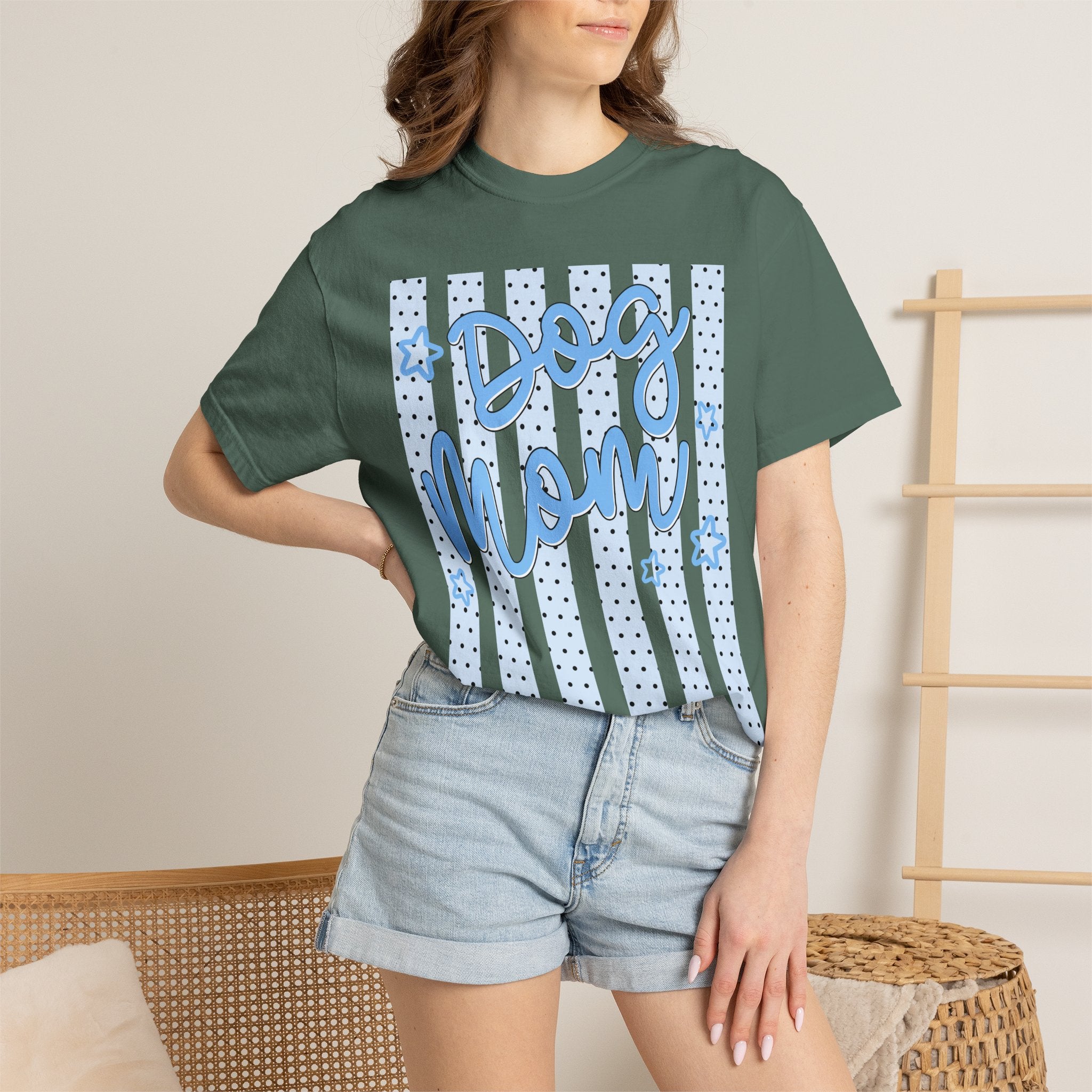 Dog Mom T-Shirt – Blue Stars & Stripes Pet Mom Tee