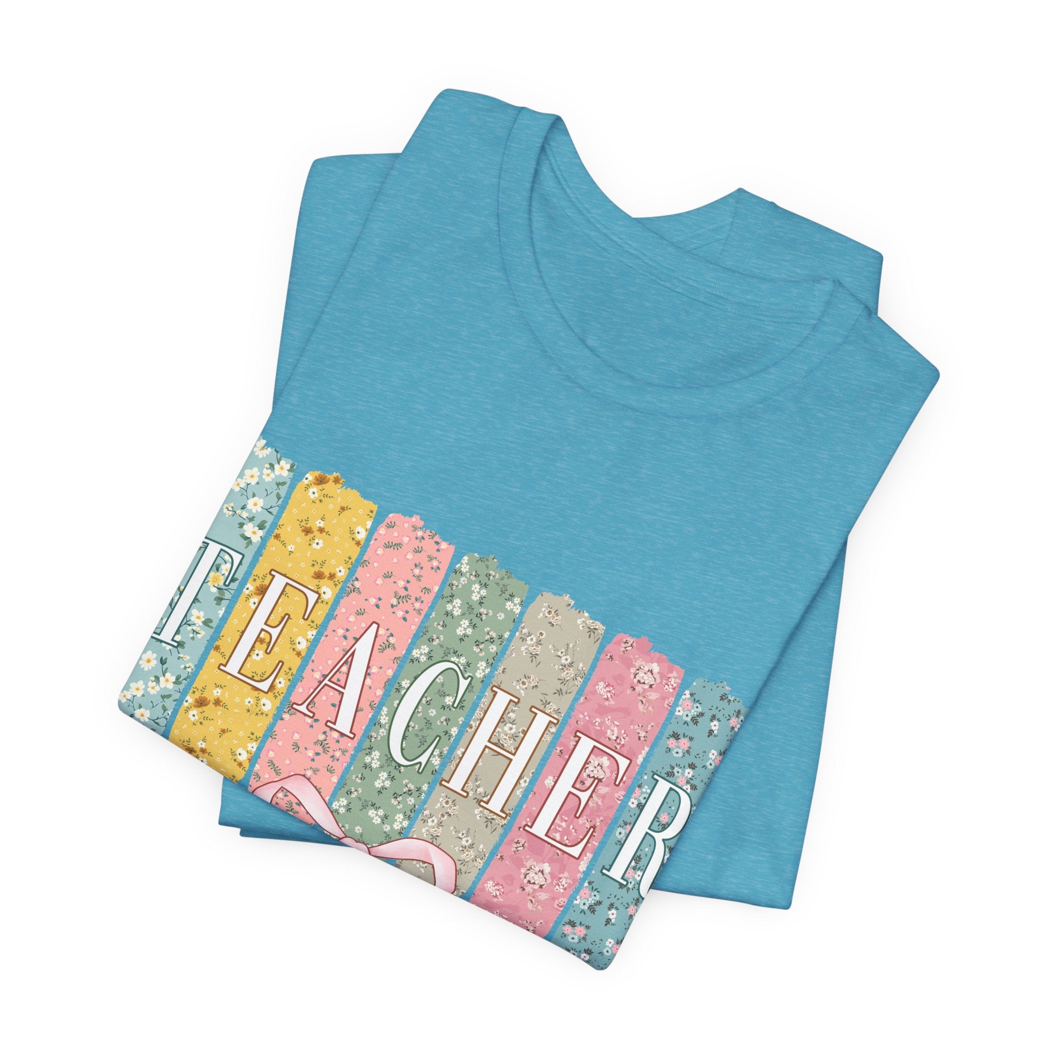 Teacher Floral Stripe T-Shirt - Pastel Ribbon Classroom Gift