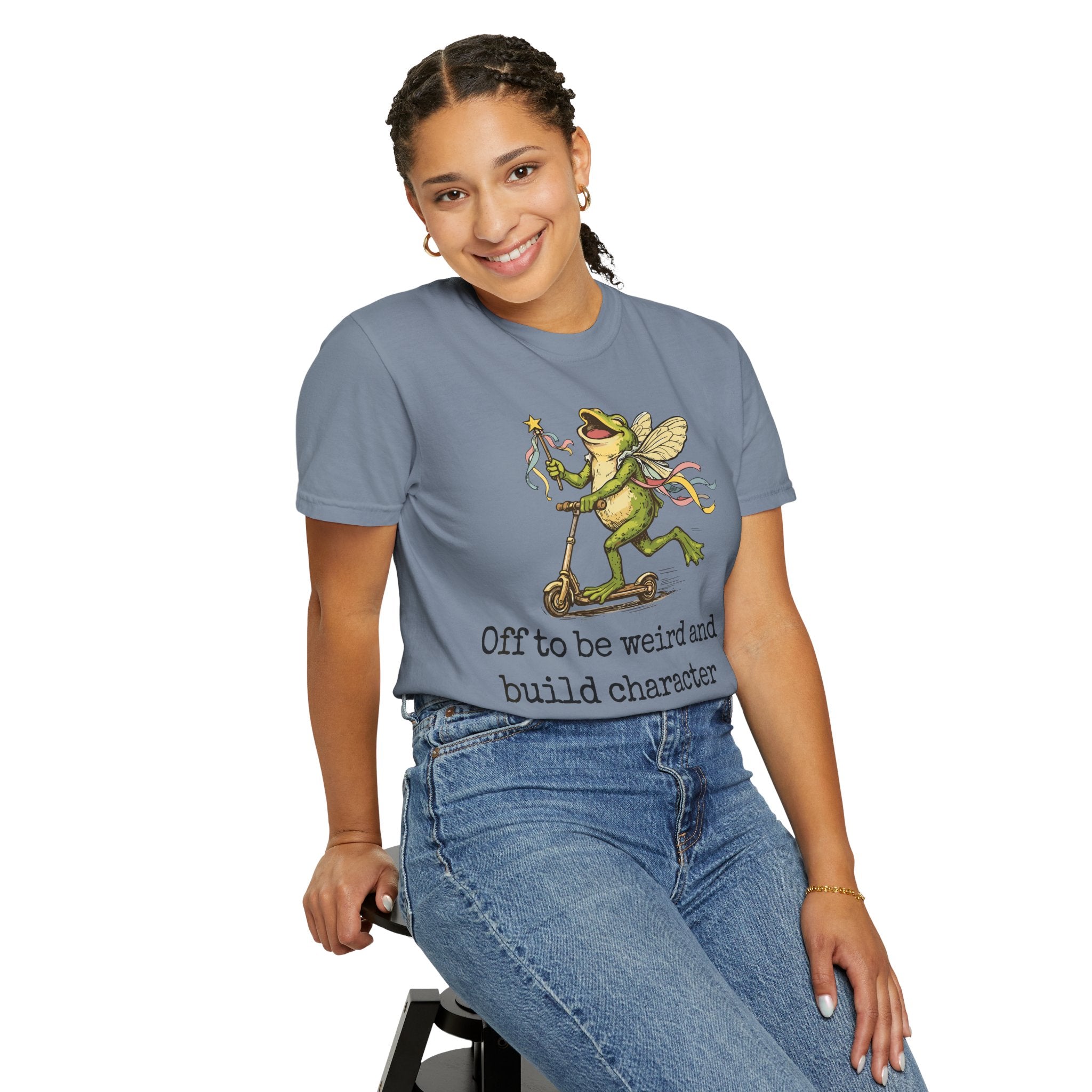 Frog Fairy T-Shirt — "Off to be weird and build character" Cute Whimsical Graphic Tee