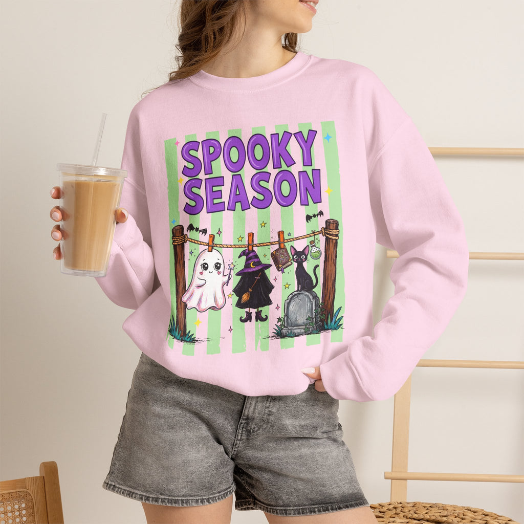 Sweatshirt — "Spooky Season" Ghost, Witch & Cat Halloween Crewneck