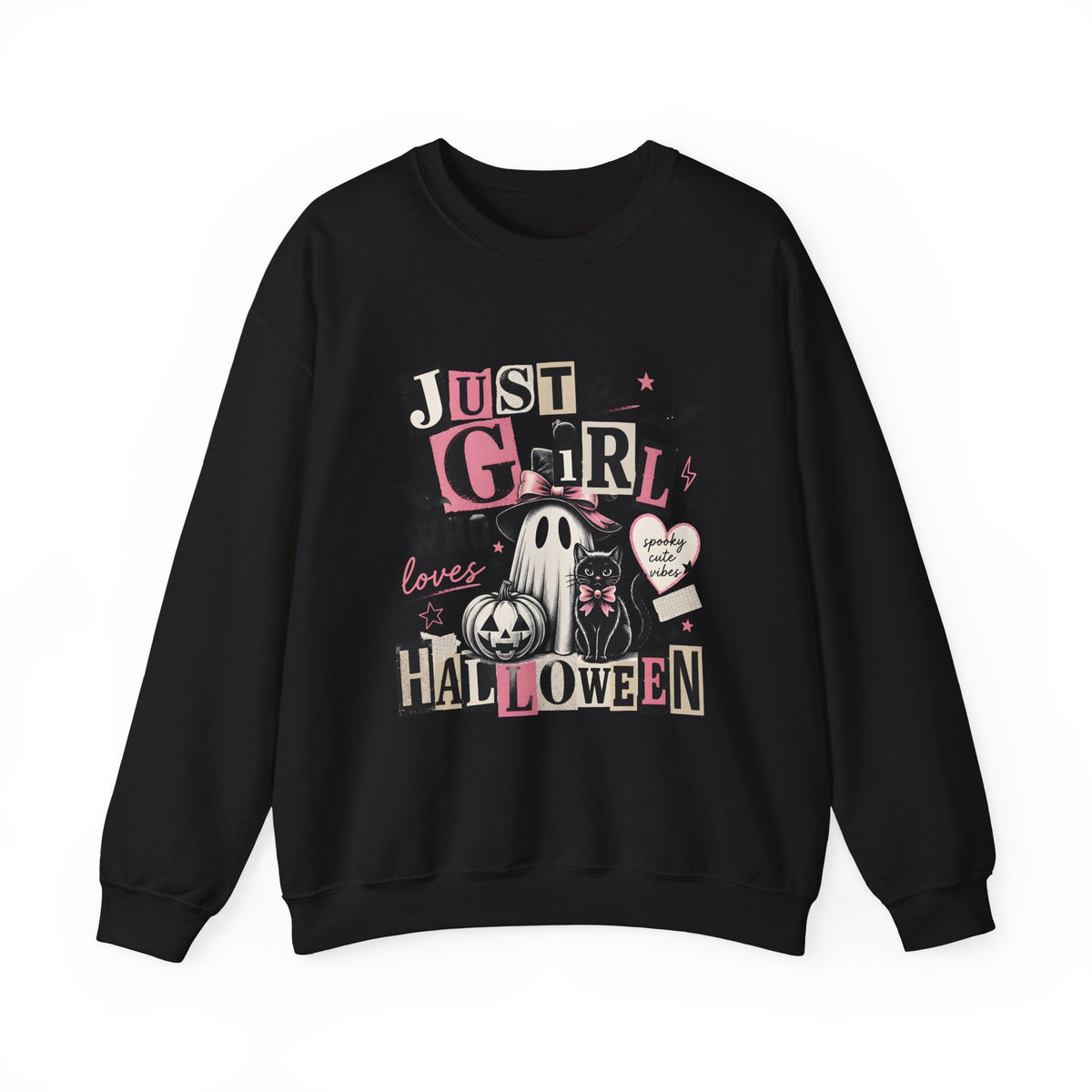 Halloween Sweatshirt — "Just a Girl Who Loves Halloween" Cute Ghost & Pumpkin Crewneck