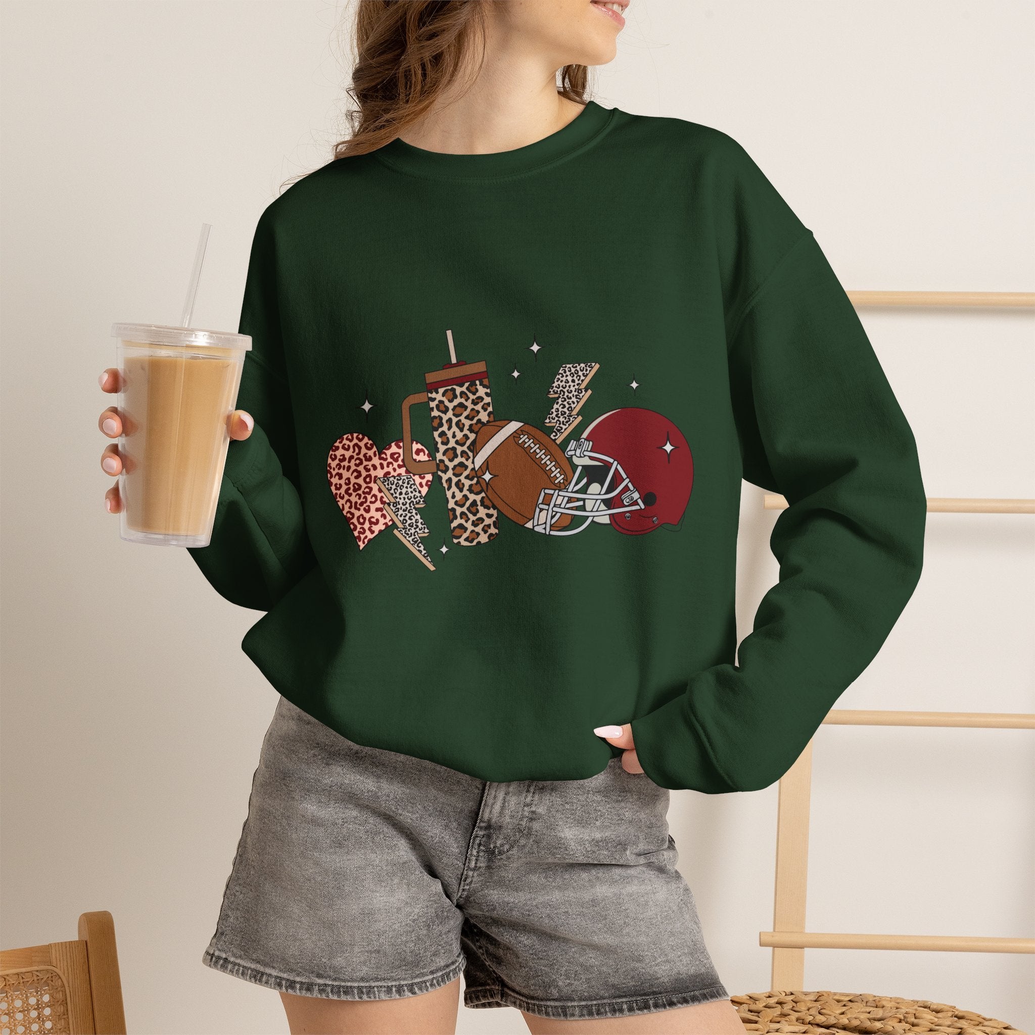 Heart & Lightning Graphic Sweatshirt — Leopard, Plaid & Red Heart Crewneck