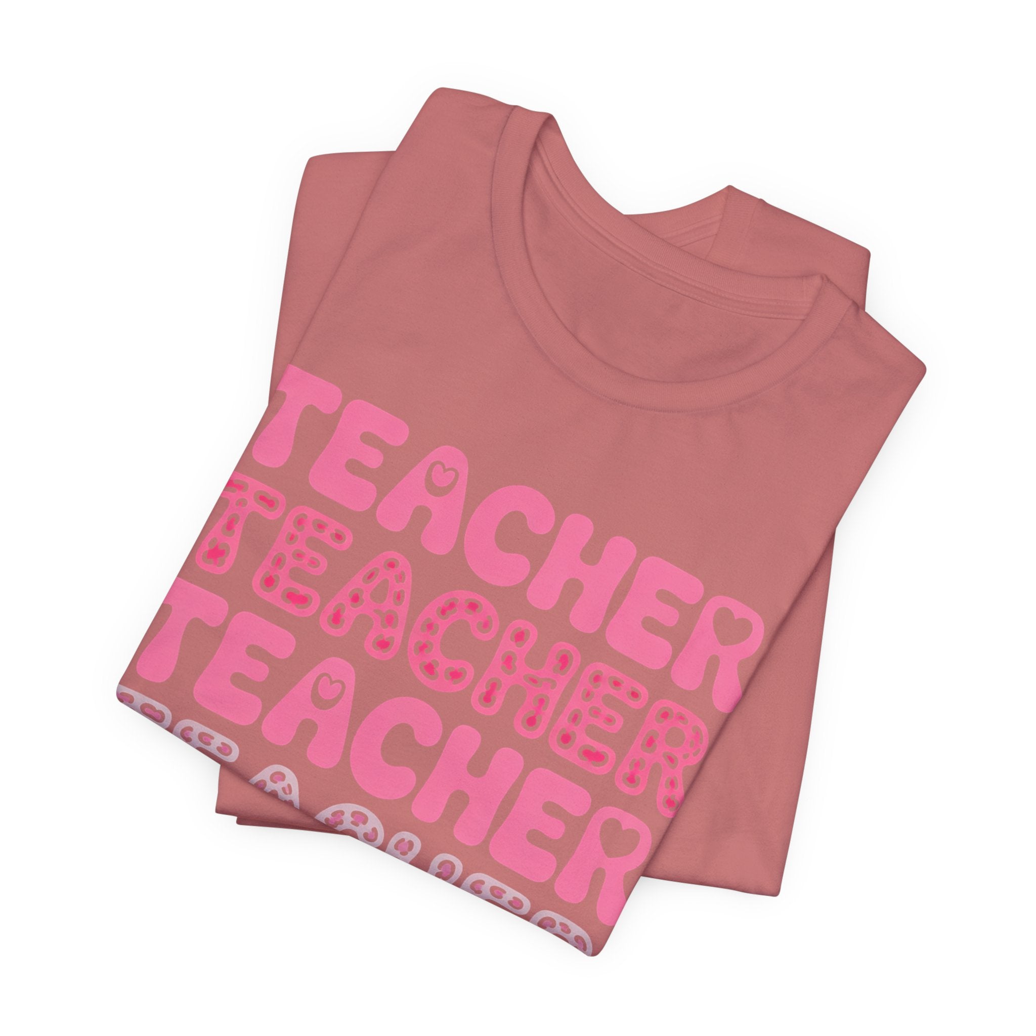 Teacher Repeating Pink Typography T‑Shirt