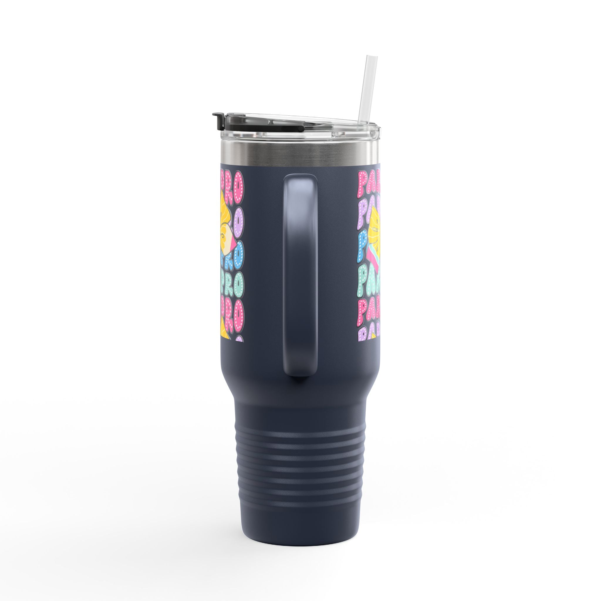 40oz Insulated Travel Mug — Colorful 'PARA' Pattern with Bow Design