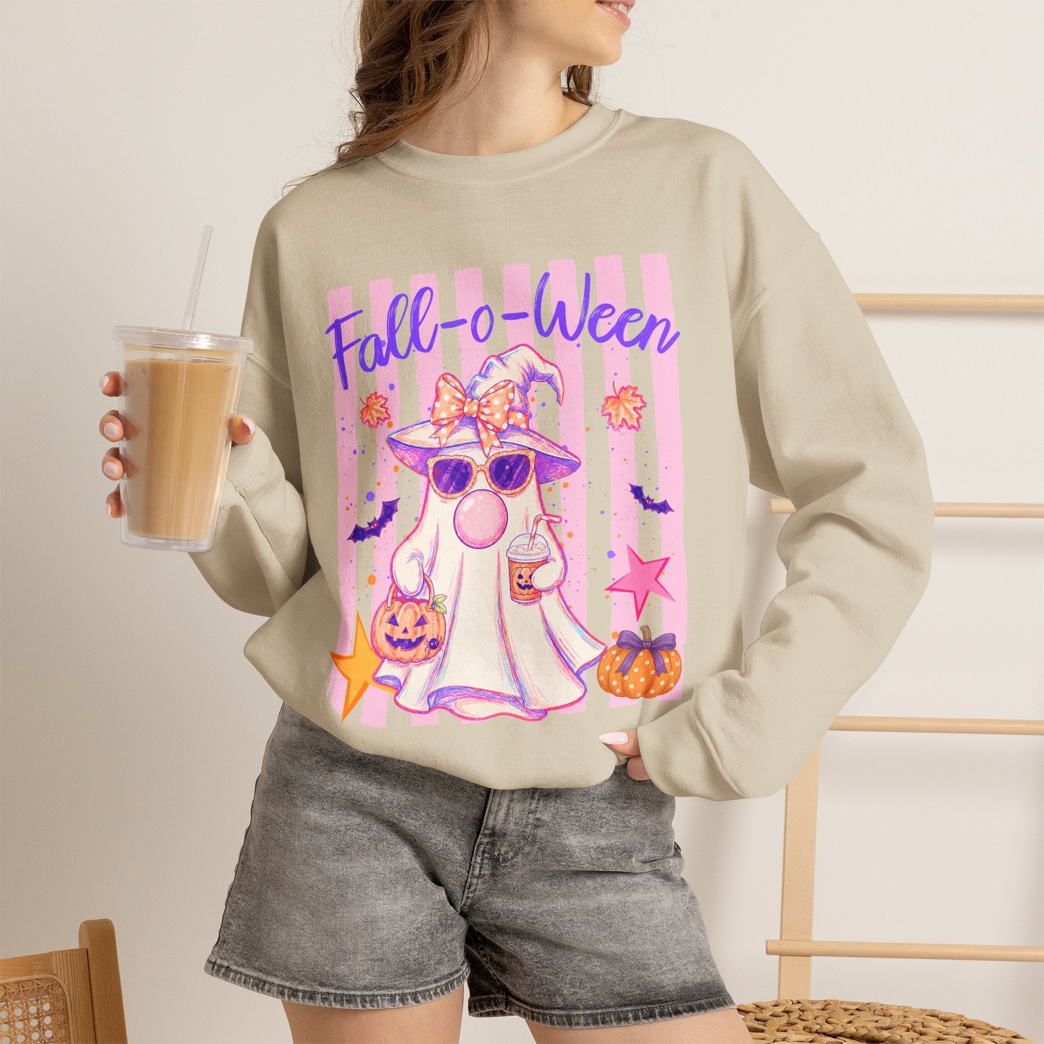 Fall-o-Ween Ghost Sweatshirt – Cute Pastel Halloween Crewneck