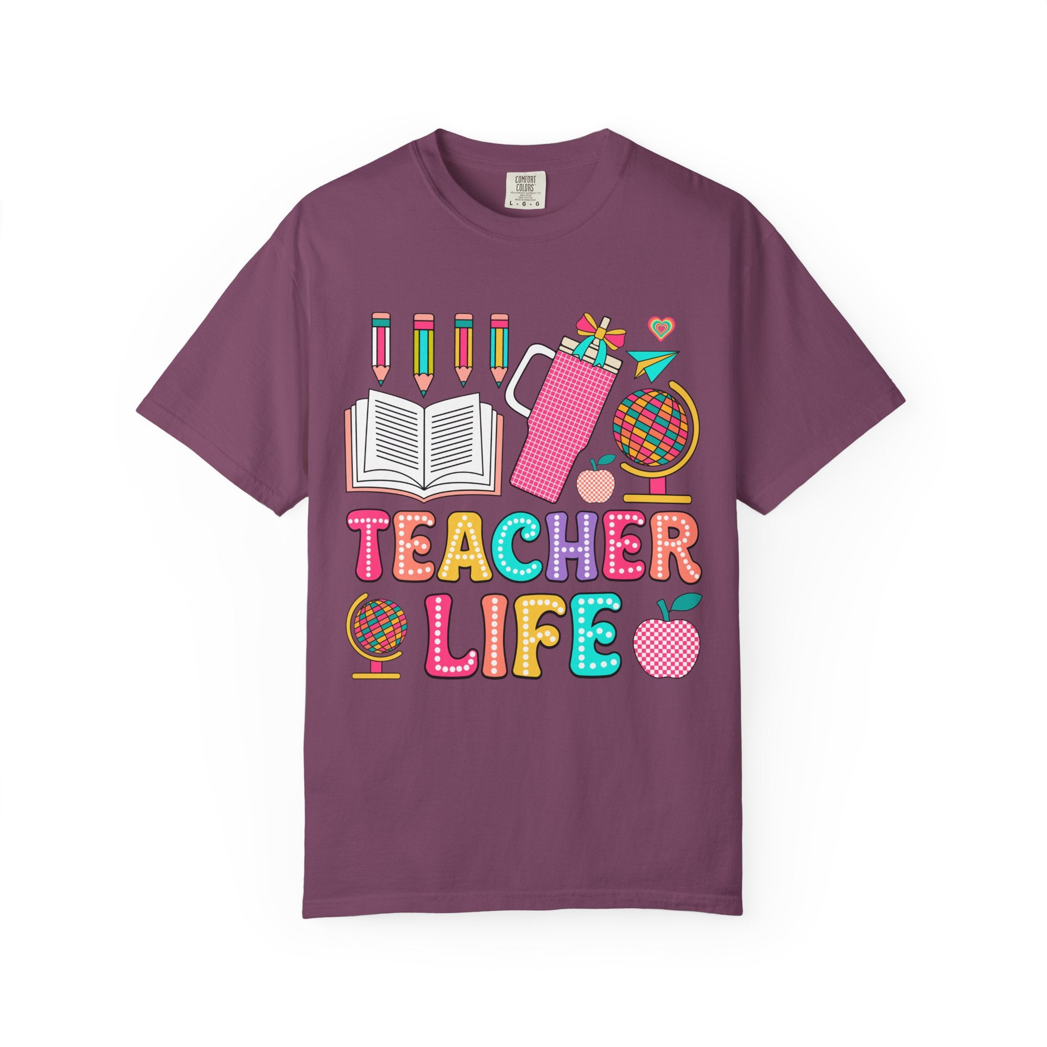 Teacher Life T-Shirt — Colorful School Supplies Graphic Tee
