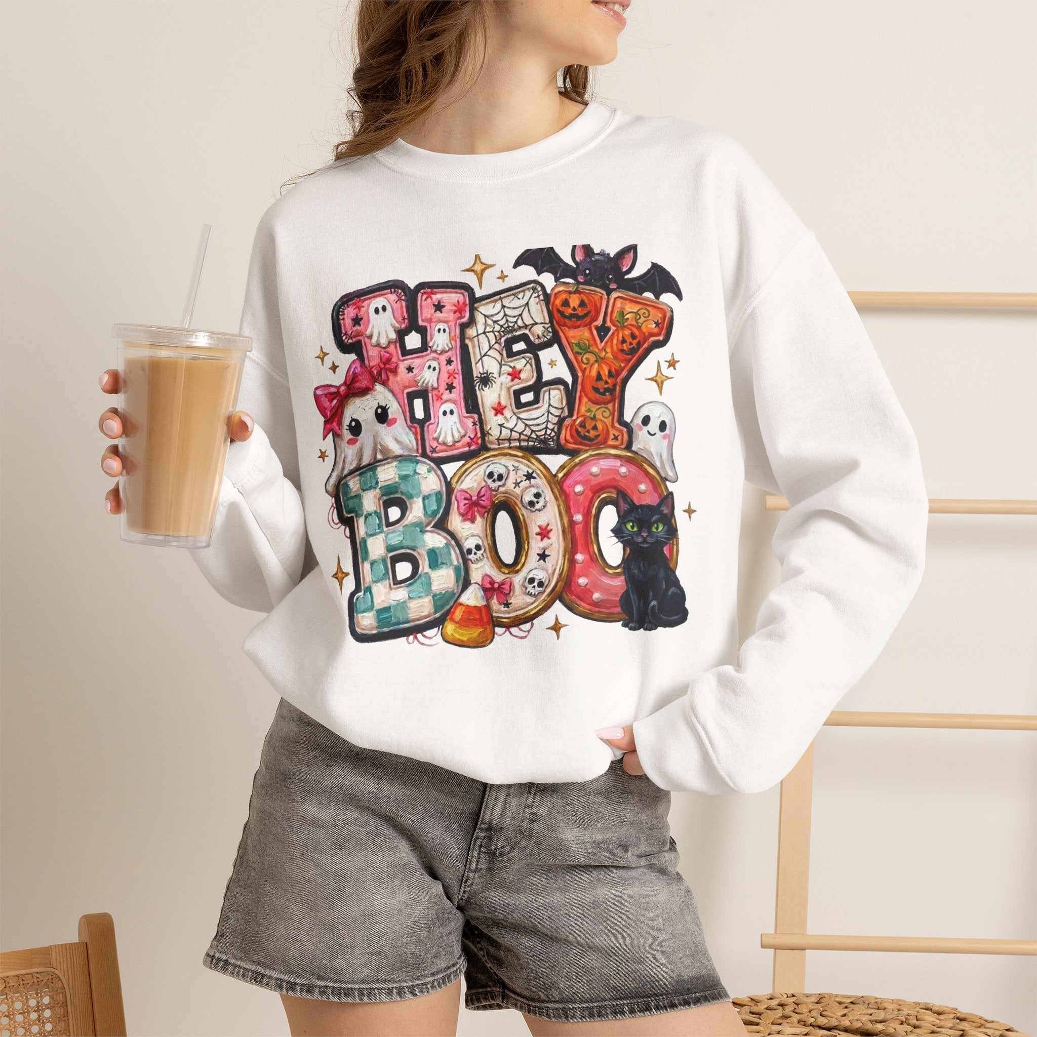Halloween 'Boo!' Crewneck Sweatshirt – Cute Ghosts & Candy Halloween Pullover