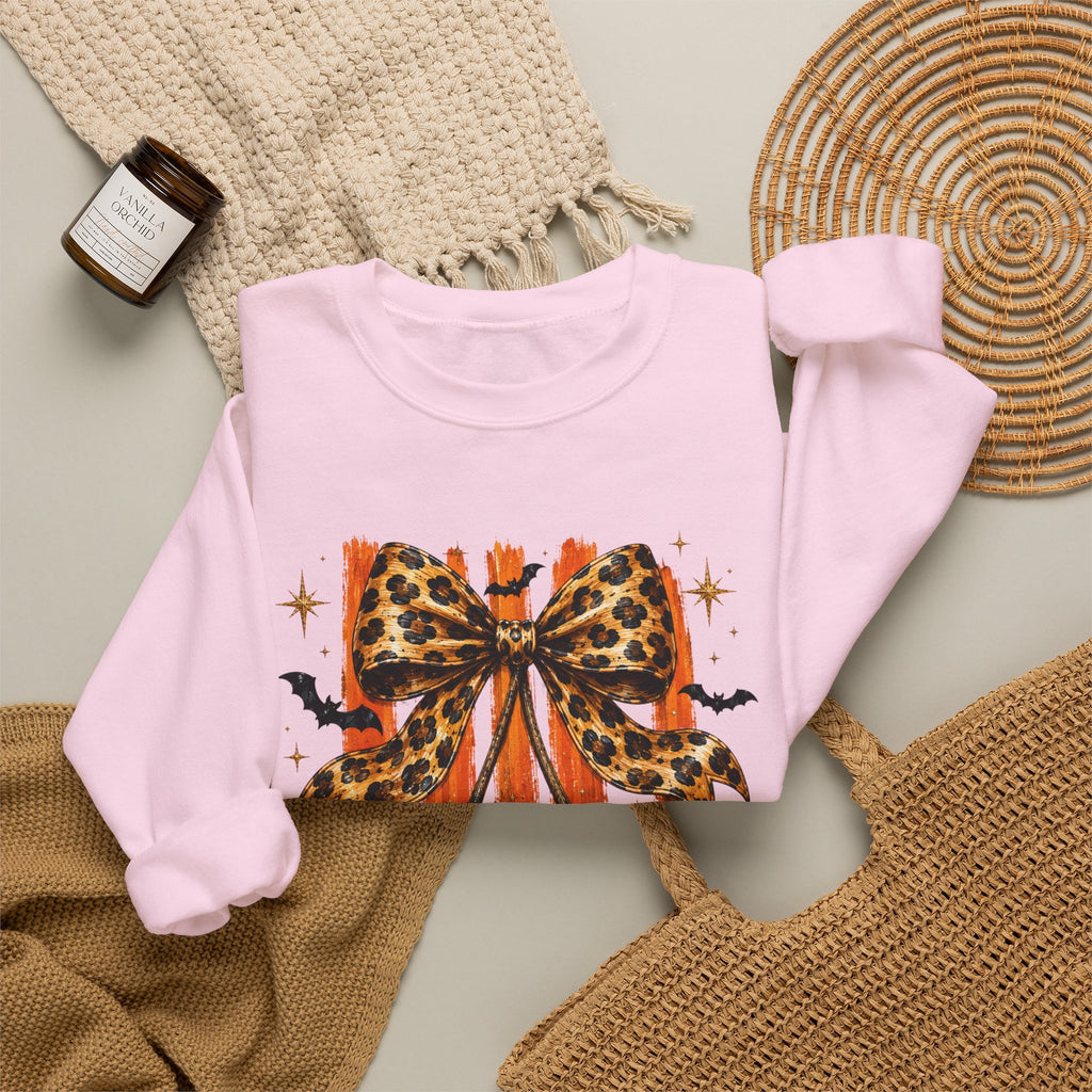 Skull Bow Sweatshirt — Leopard Bow Halloween Crewneck