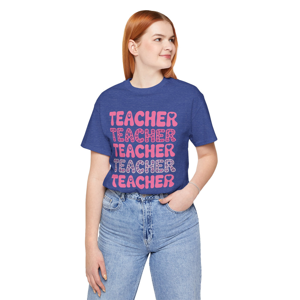 Teacher Repeating Pink Typography T‑Shirt