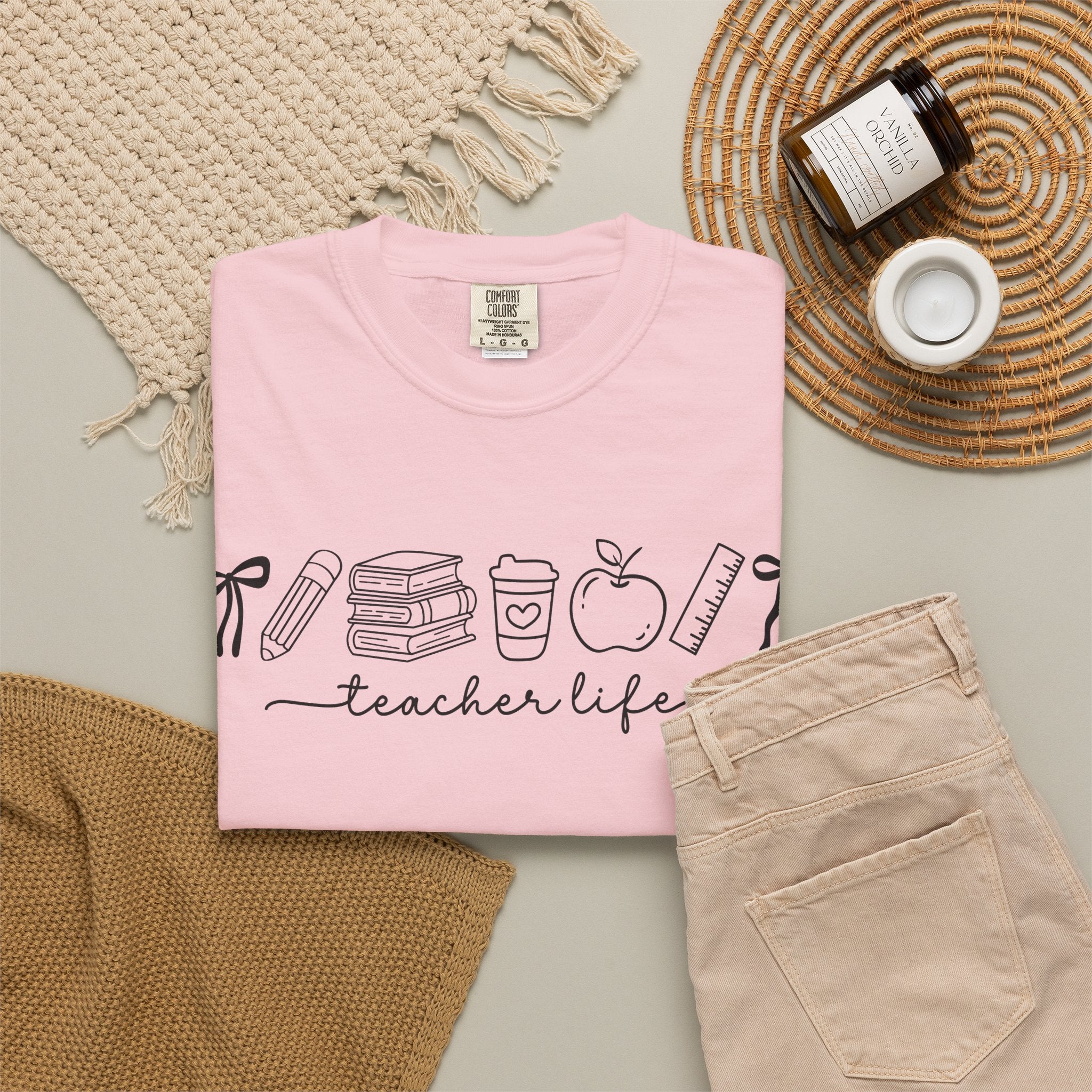 Teacher Life Tee — Minimalist Apple, Books & Coffee Graphic T-Shirt