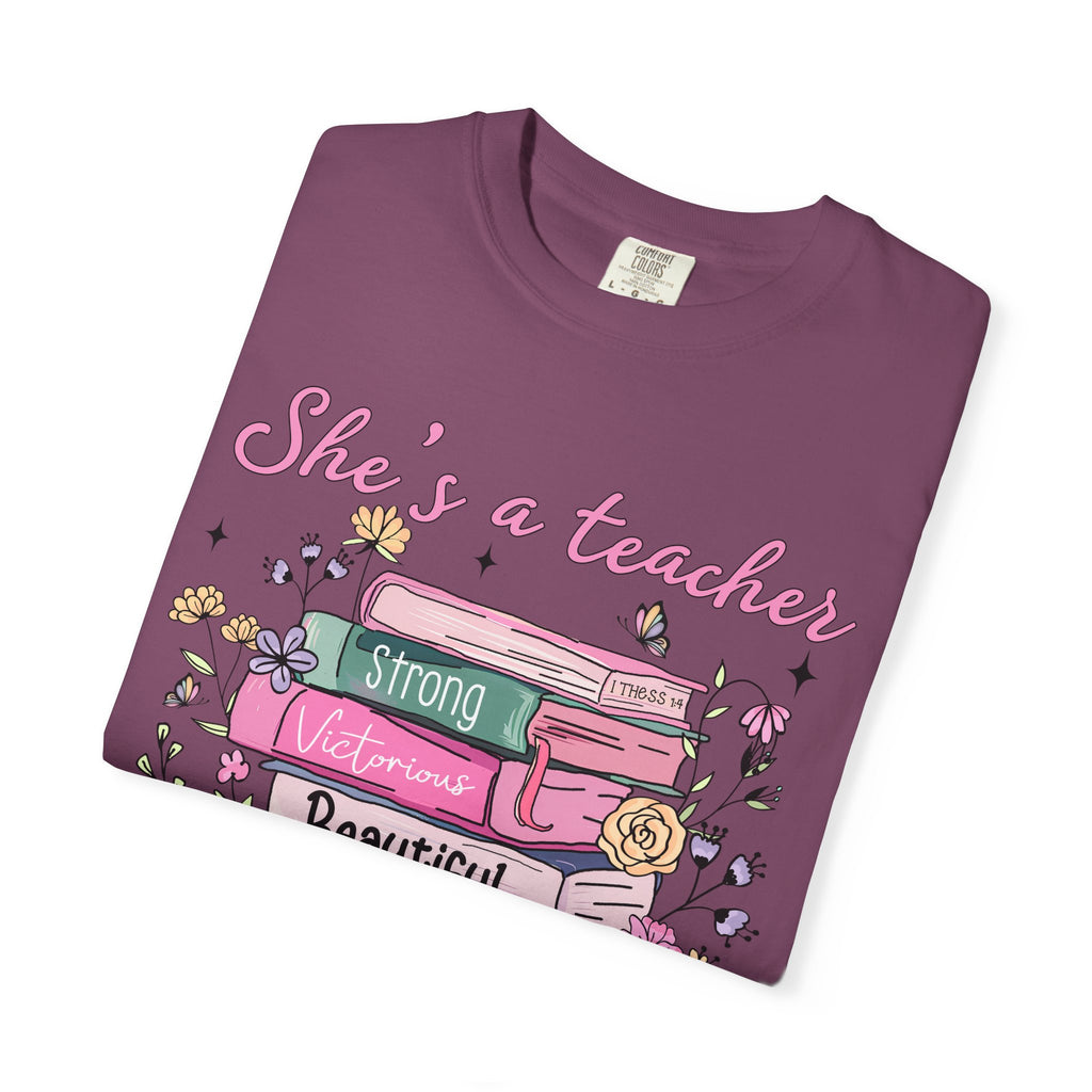 Teacher Appreciation T-Shirt — "She's a Teacher" Floral Stack Design