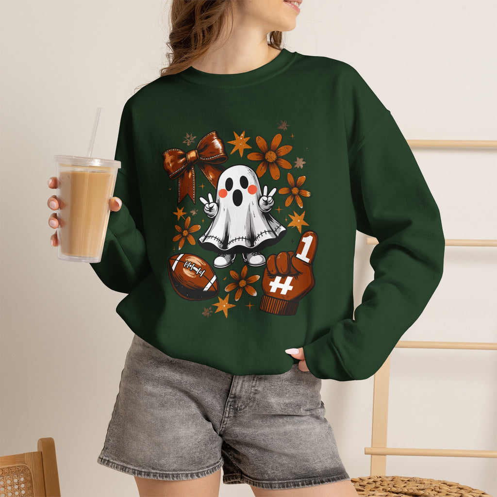 Football Ghost Crewneck Sweatshirt – Cute Spooky Game Day Design