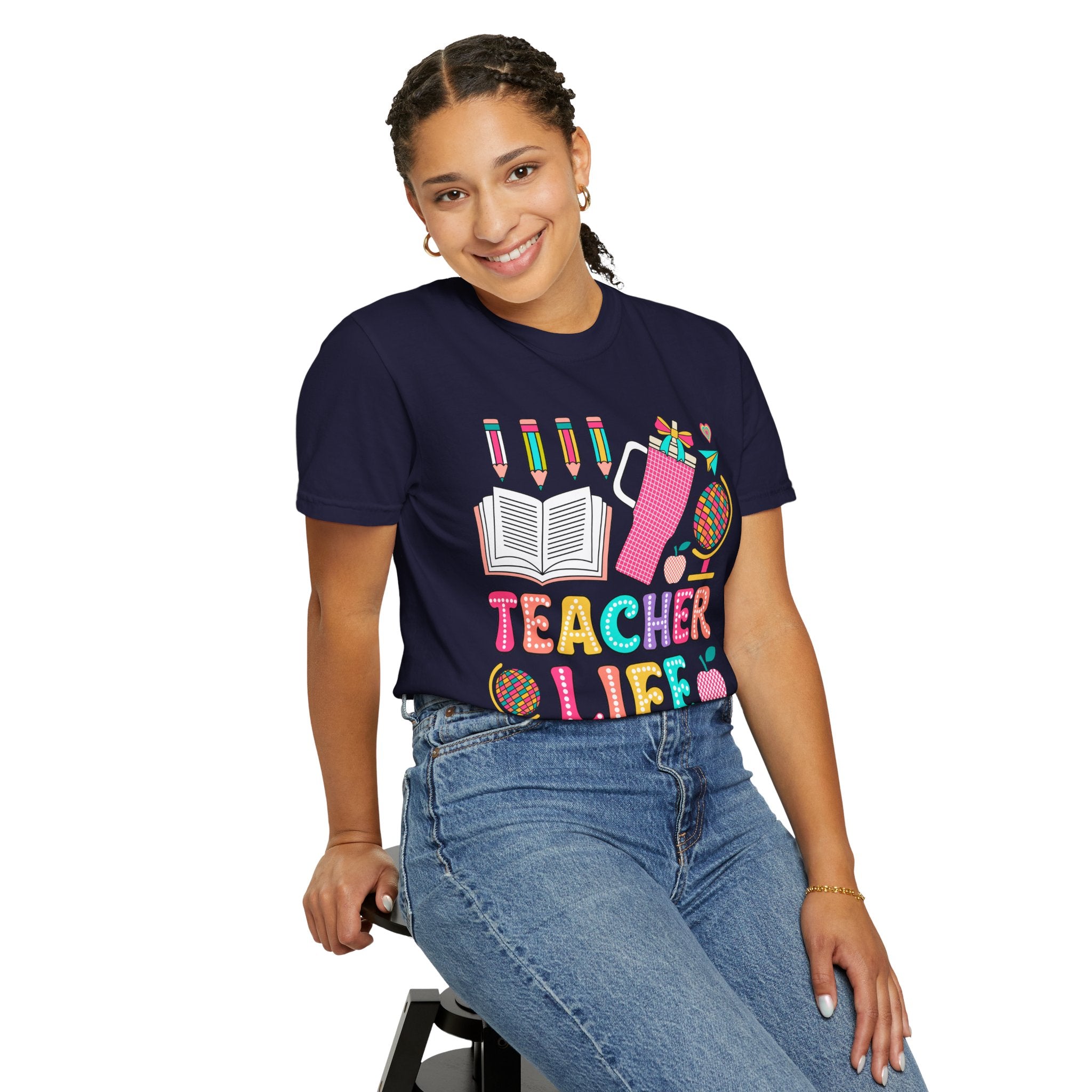 Teacher Life T-Shirt — Colorful School Supplies Graphic Tee