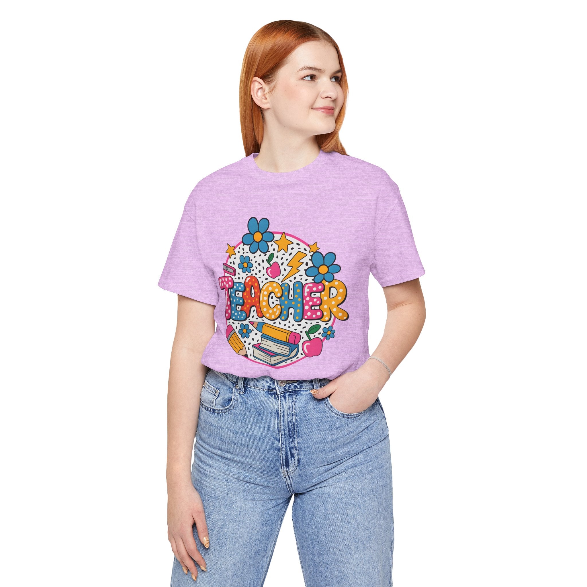 Teacher Doodle Graphic Tee — Colorful School Supplies Design