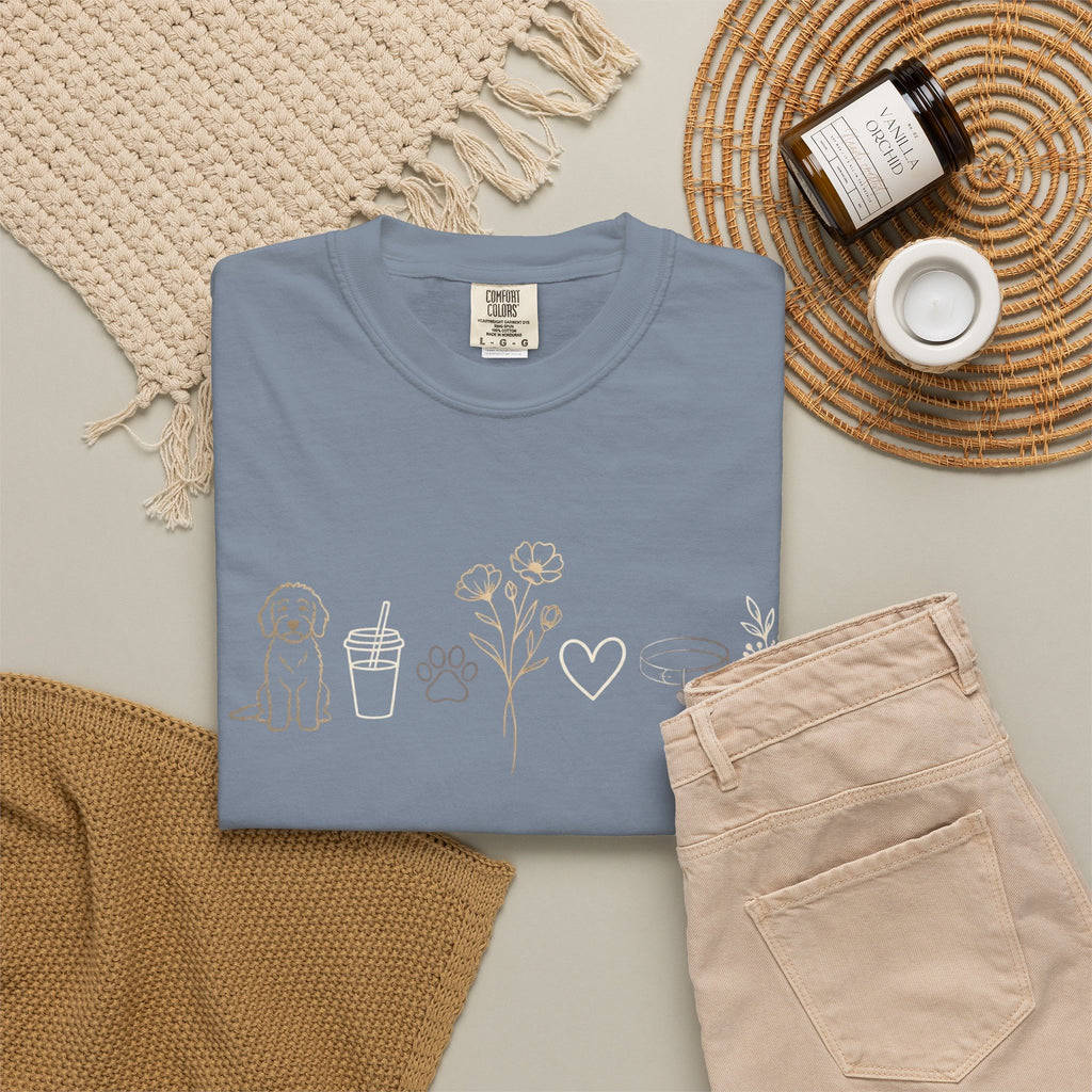 Doodle & Wildflower T-Shirt — Minimal Line Art Dog Tee