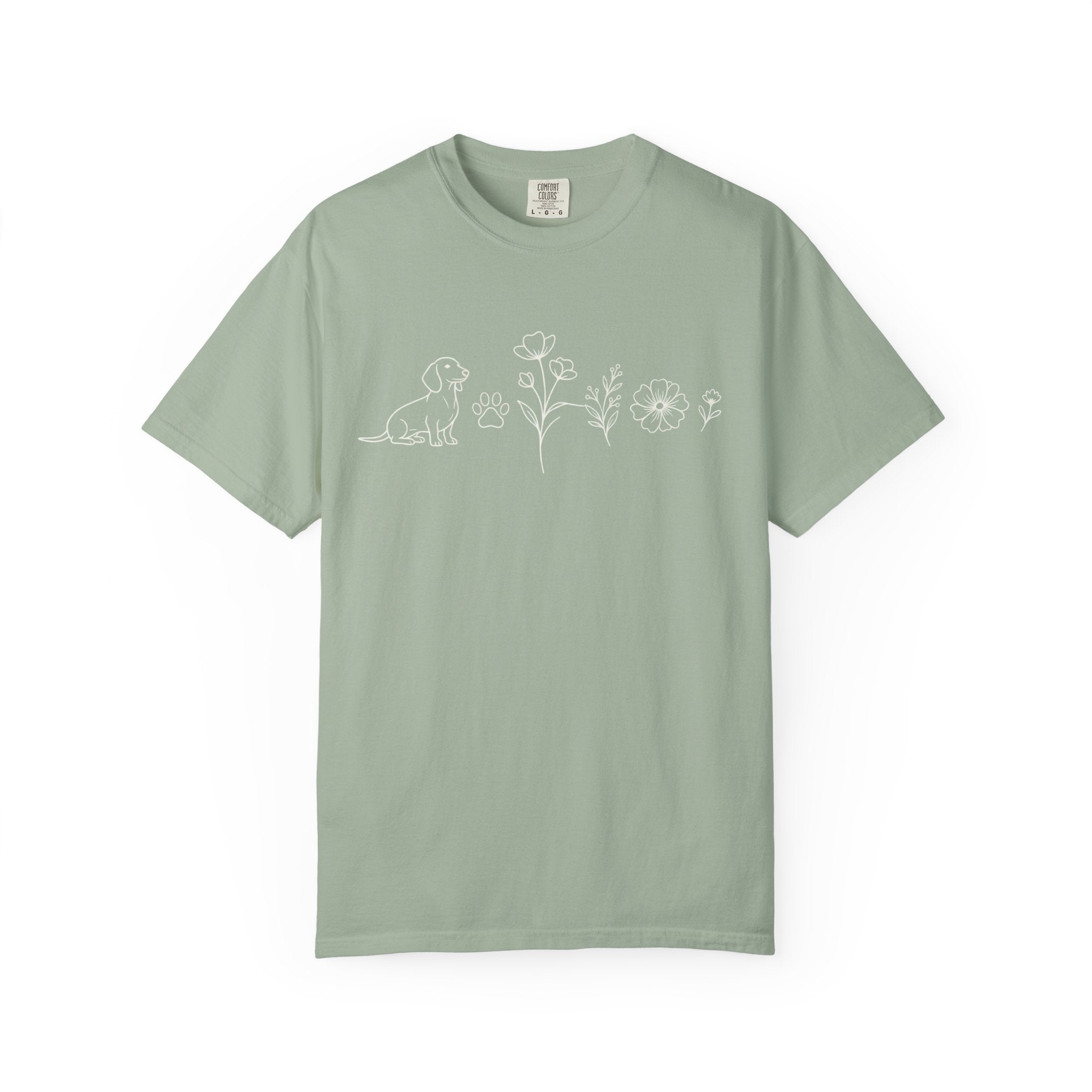 Floral Dachschund Line Art T-Shirt — Minimal Dog & Wildflower Tee