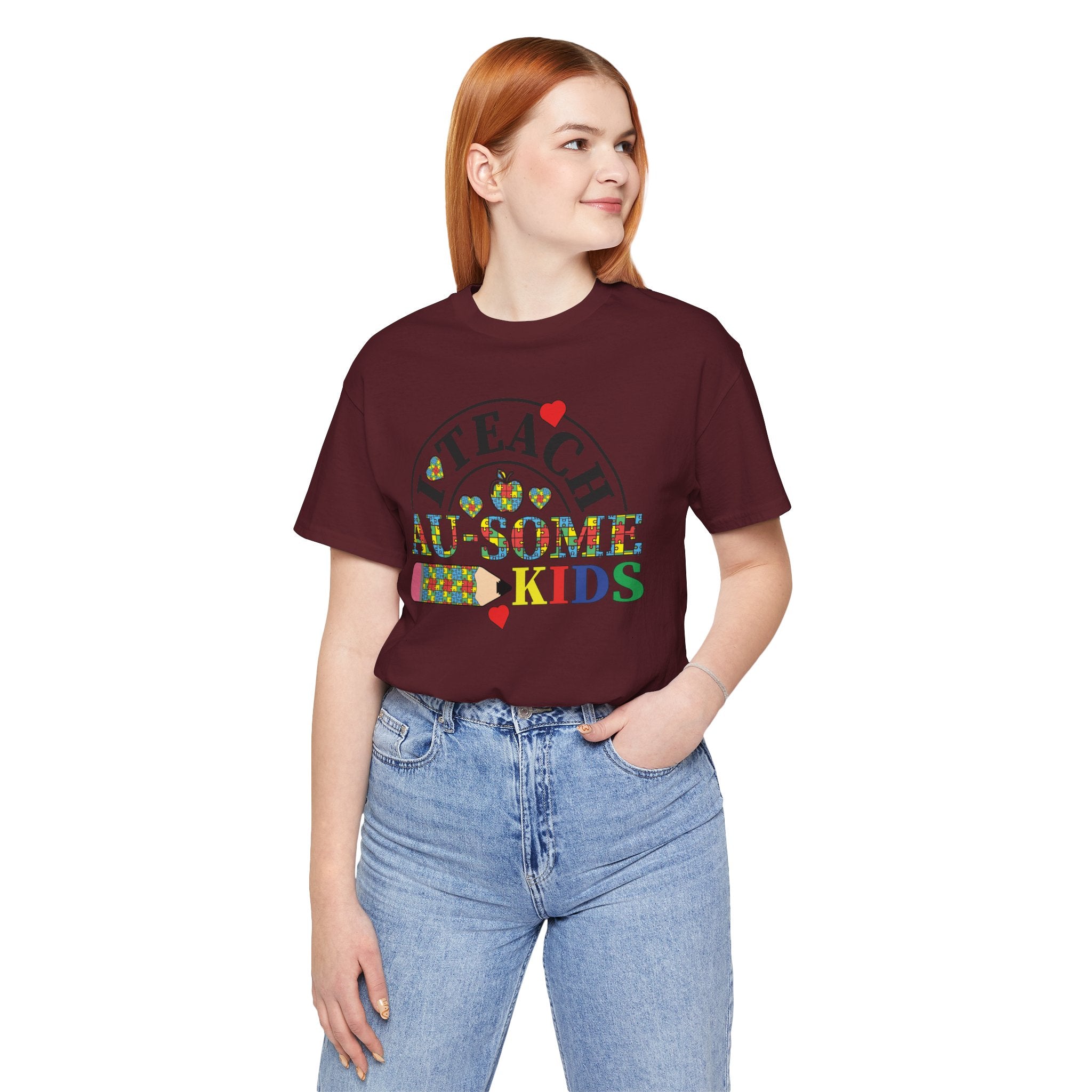 I Teach Awesome Kids T-Shirt — Colorful Autism Awareness Teacher Tee