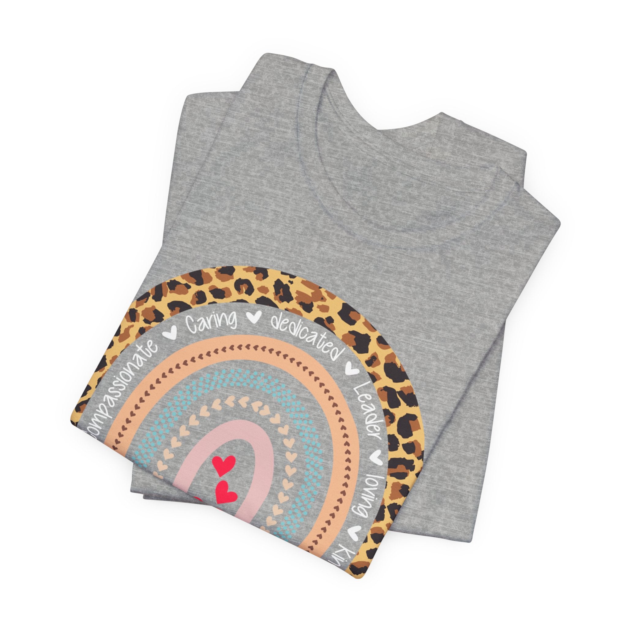 Leopard Rainbow Tee — Cute Pastel Heart Rainbow Graphic T-Shirt