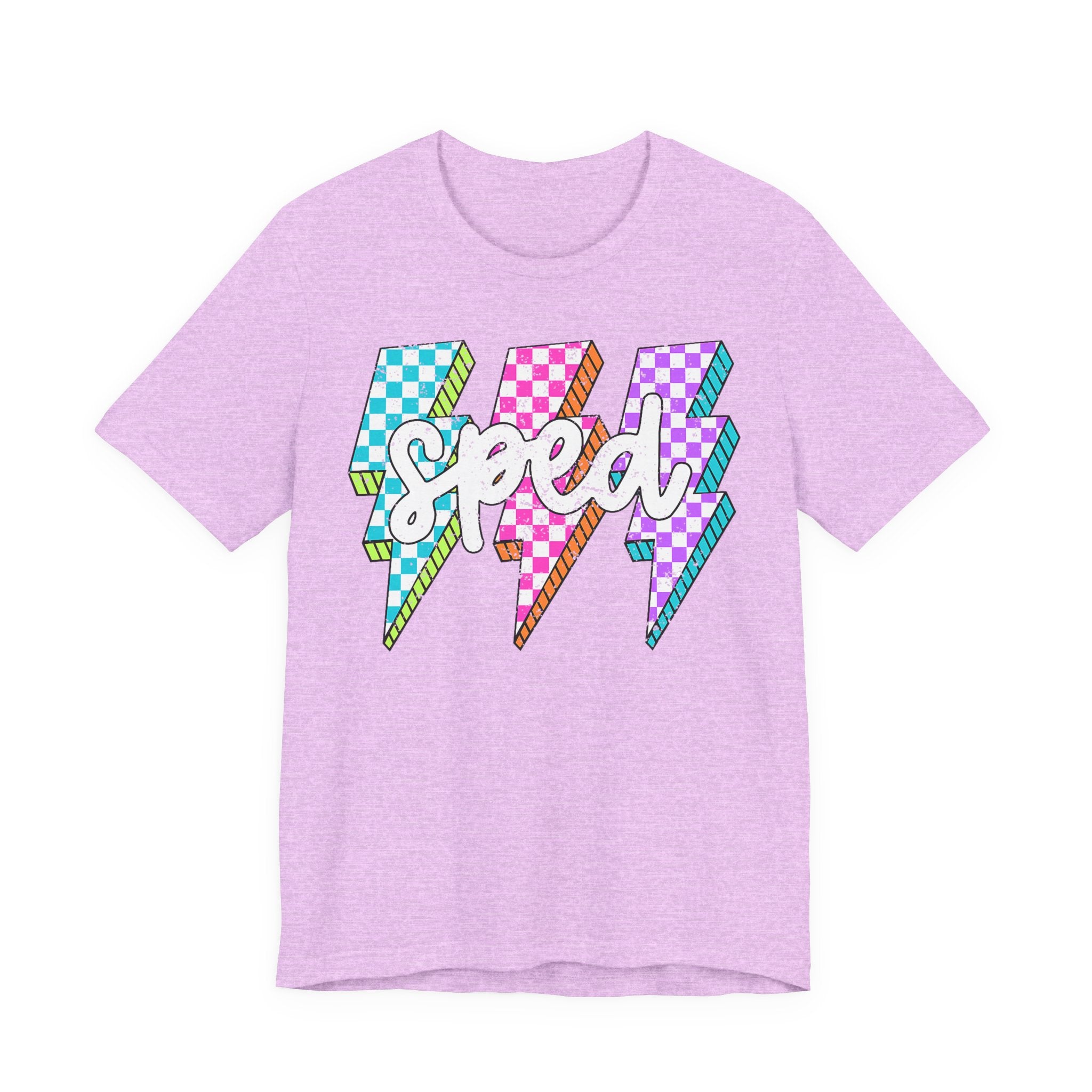 Speed Lightning Tee — Retro Checkerboard Bolt Graphic T-Shirt