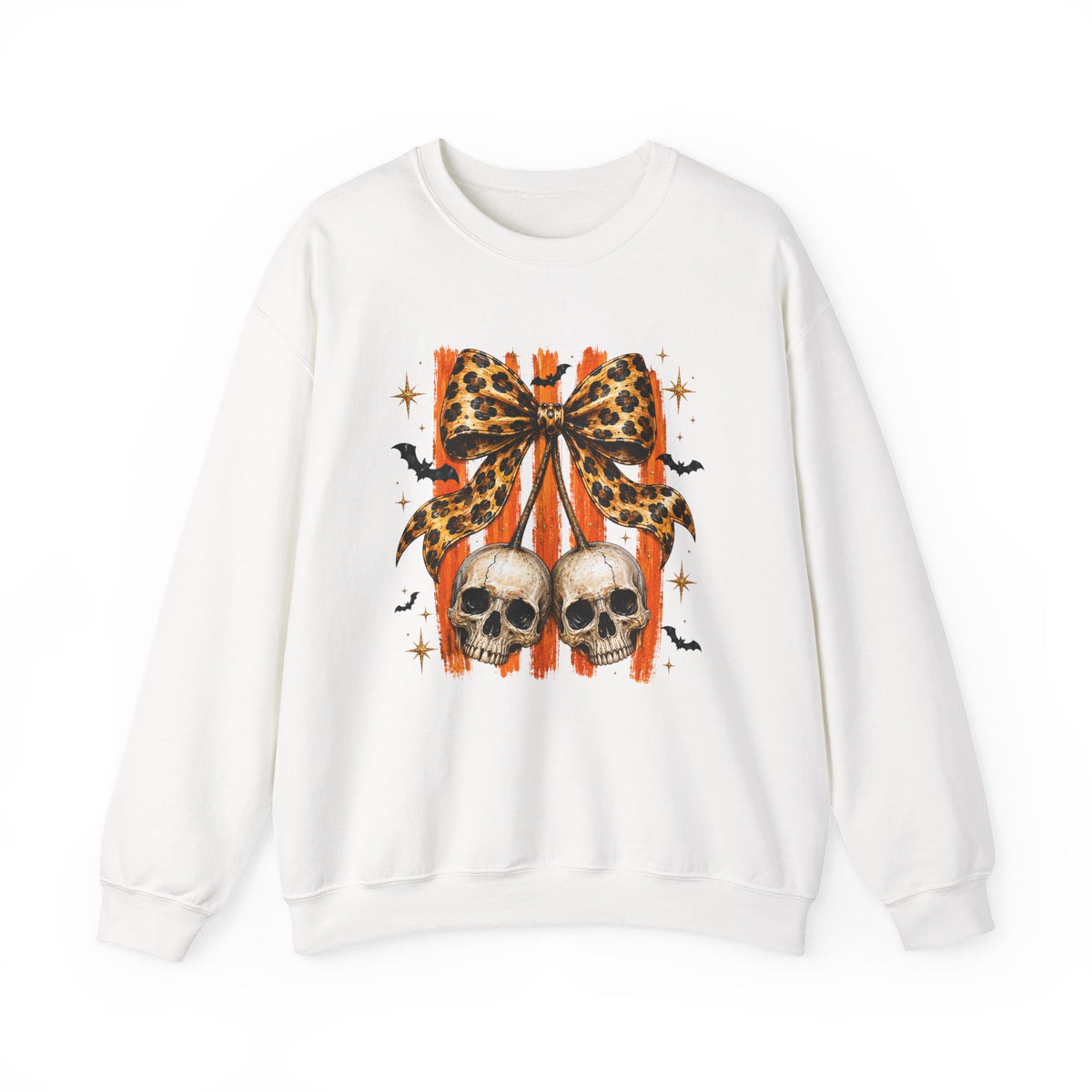 Skull Bow Sweatshirt — Leopard Bow Halloween Crewneck