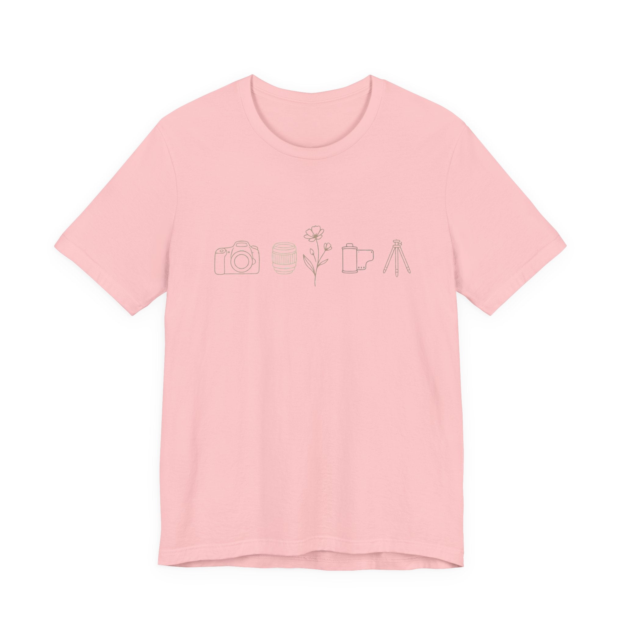 Photography Icons Tee — Minimal Camera, Film, Flower & Tripod Graphic Shirt