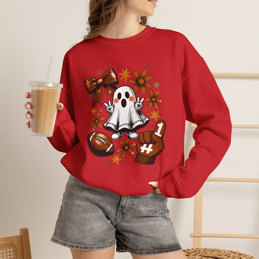 Football Ghost Crewneck Sweatshirt – Cute Spooky Game Day Design