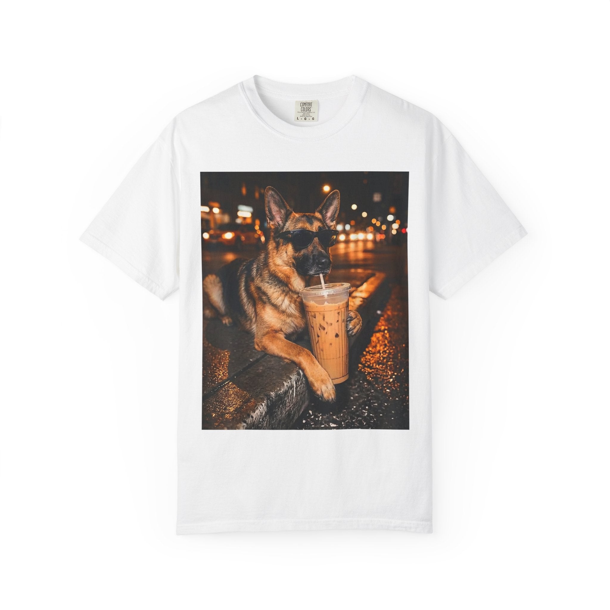 German Shepherd & Iced Coffee Photo T-Shirt — Dog