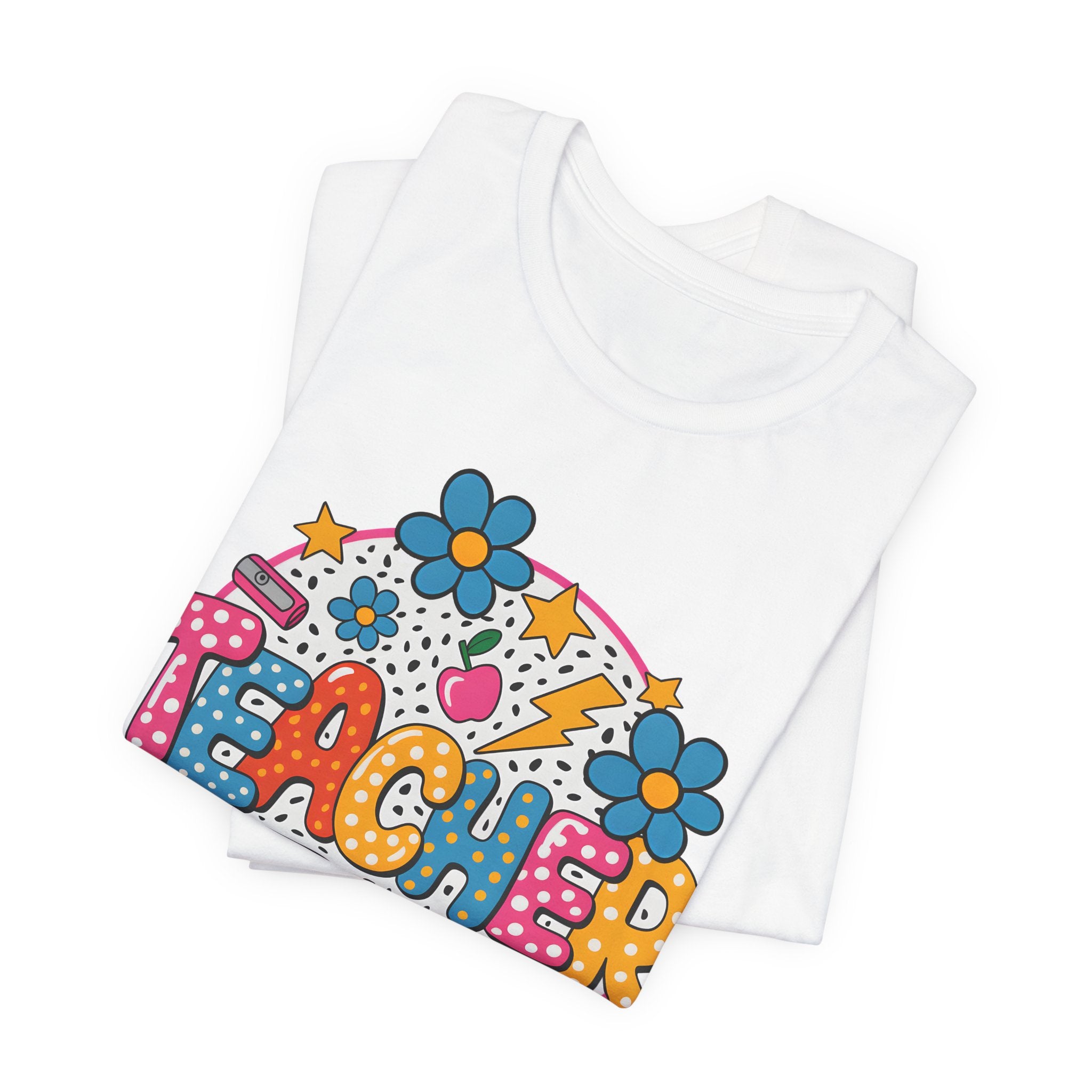 Teacher Doodle Graphic Tee — Colorful School Supplies Design