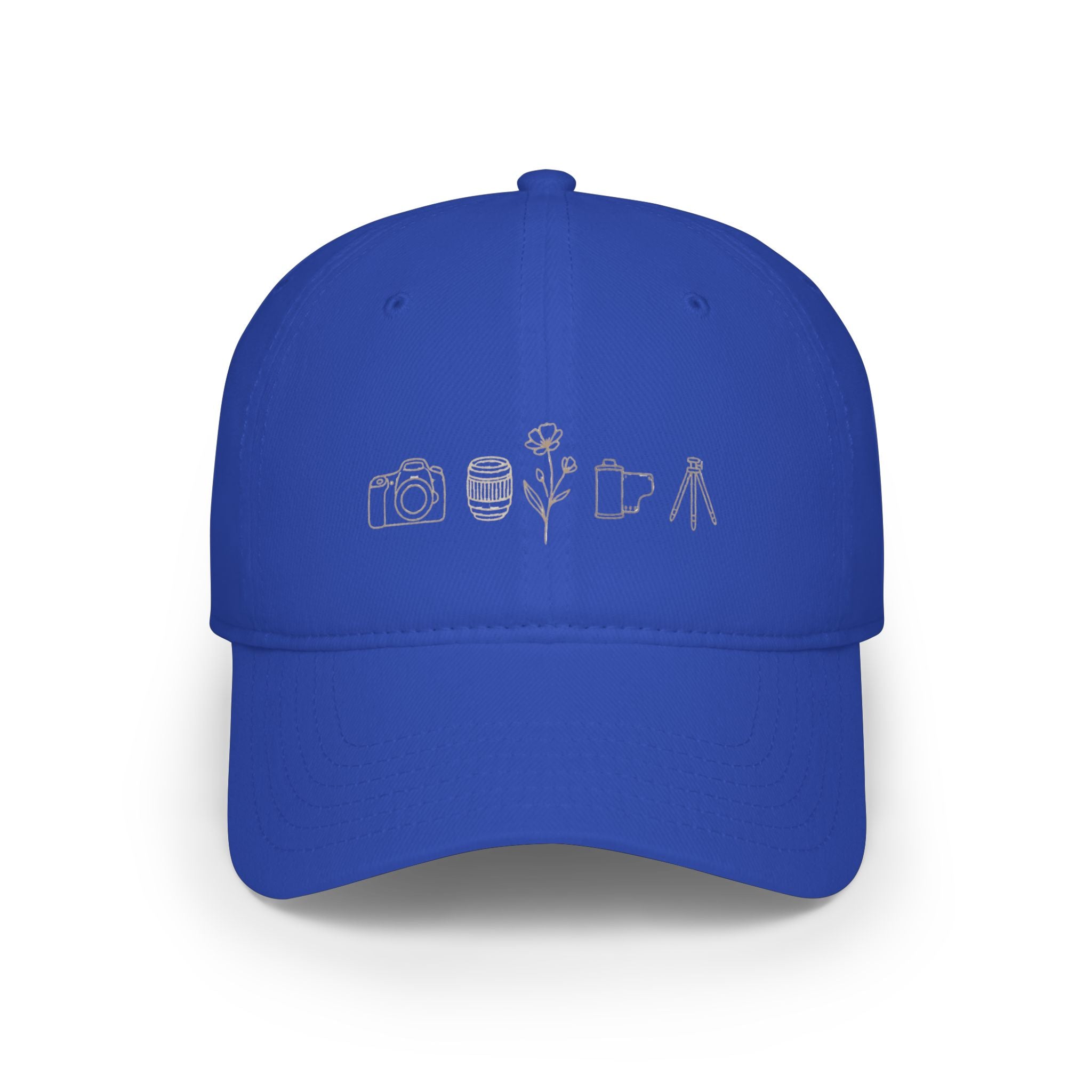 Photographer Icons Low Profile Baseball Cap — Camera, Lens, Tripod Design