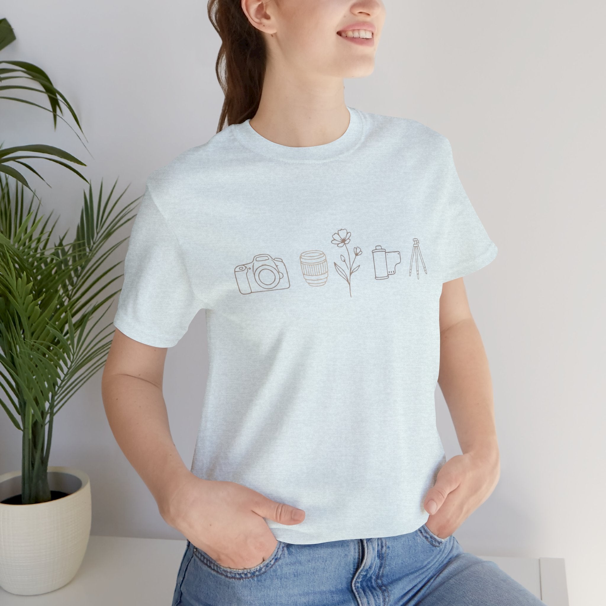 Photography Icons Tee — Minimal Camera, Film, Flower & Tripod Graphic Shirt