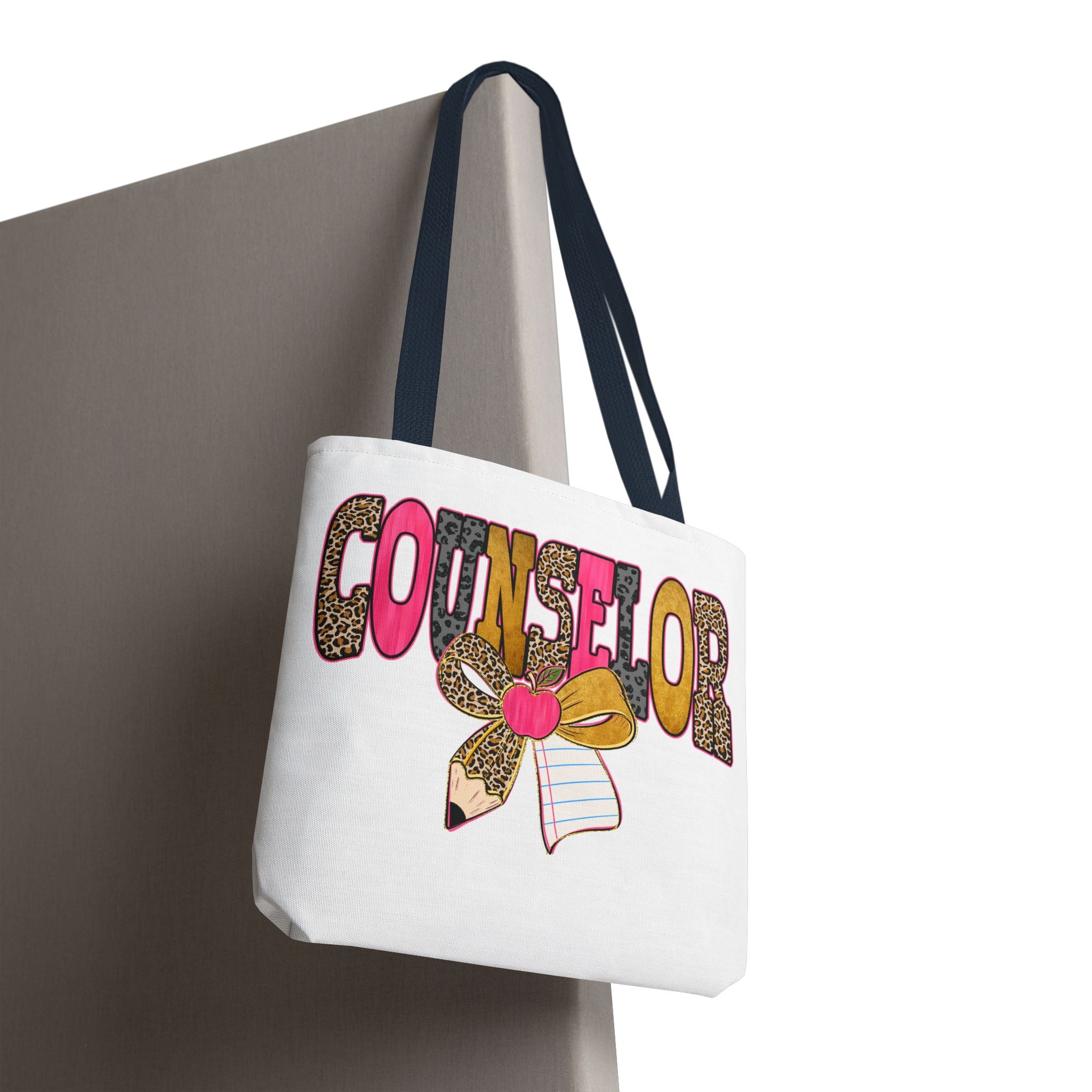 Counselor Tote Bag — Cute Leopard Pencil & Ribbon School Counselor Gift