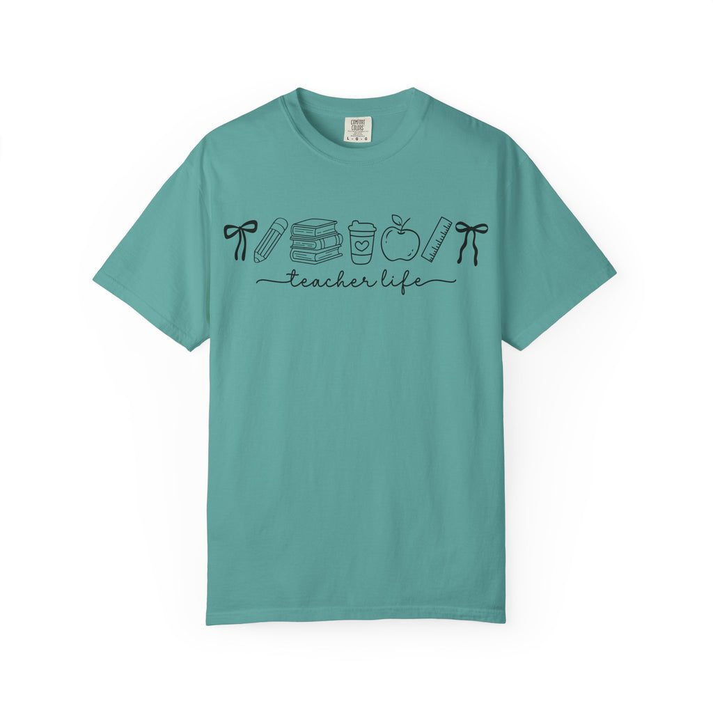 Teacher Life Tee — Minimalist Apple, Books & Coffee Graphic T-Shirt