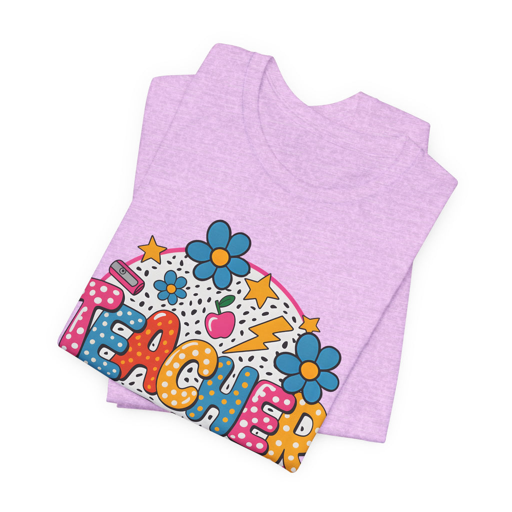 Teacher Doodle Graphic Tee — Colorful School Supplies Design