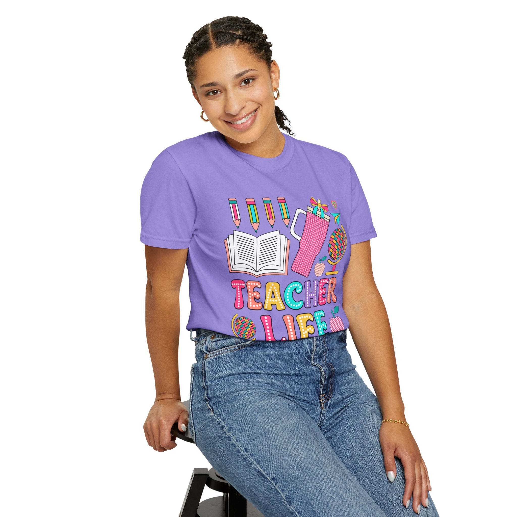 Teacher Life T-Shirt — Colorful School Supplies Graphic Tee