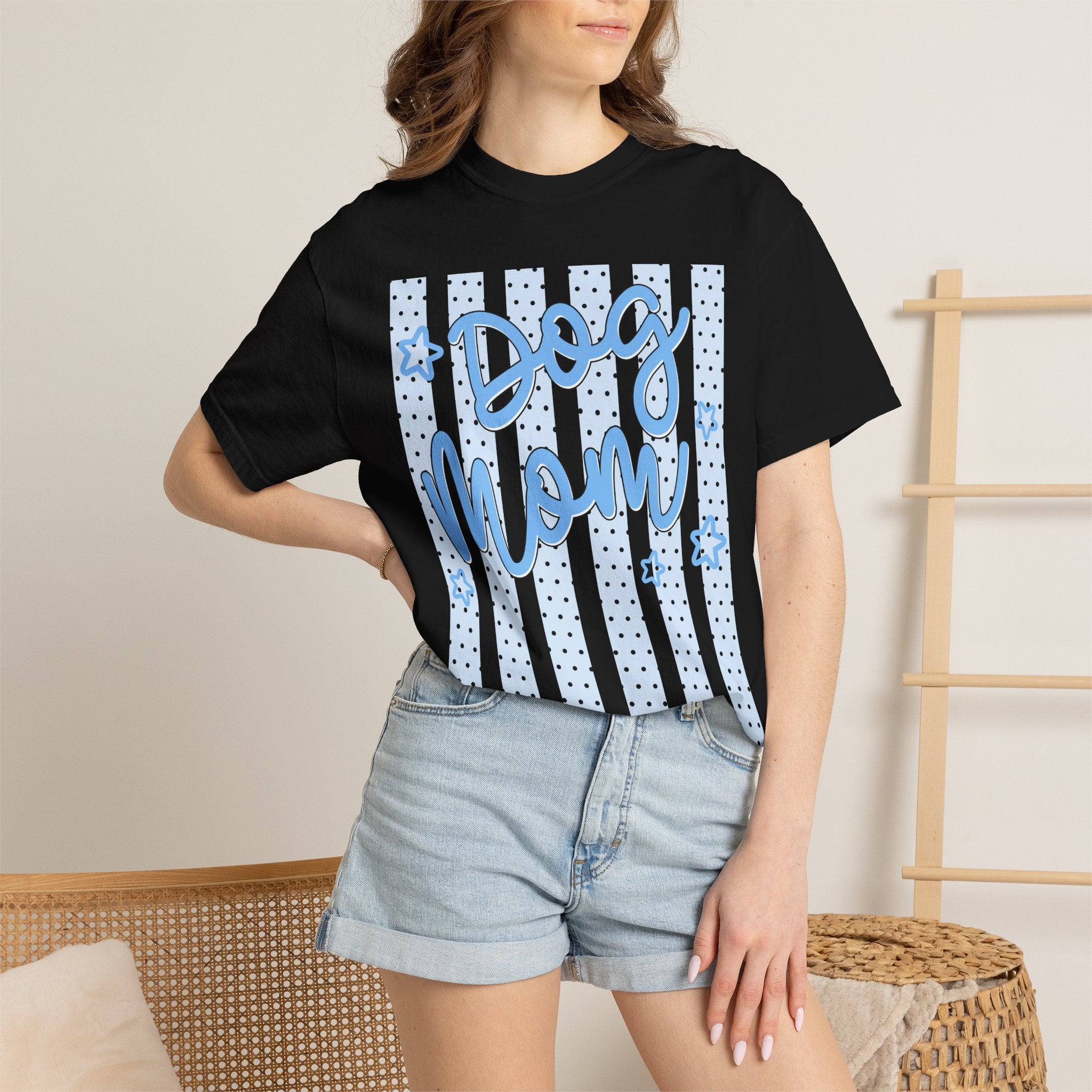 Dog Mom T-Shirt – Blue Stars & Stripes Pet Mom Tee